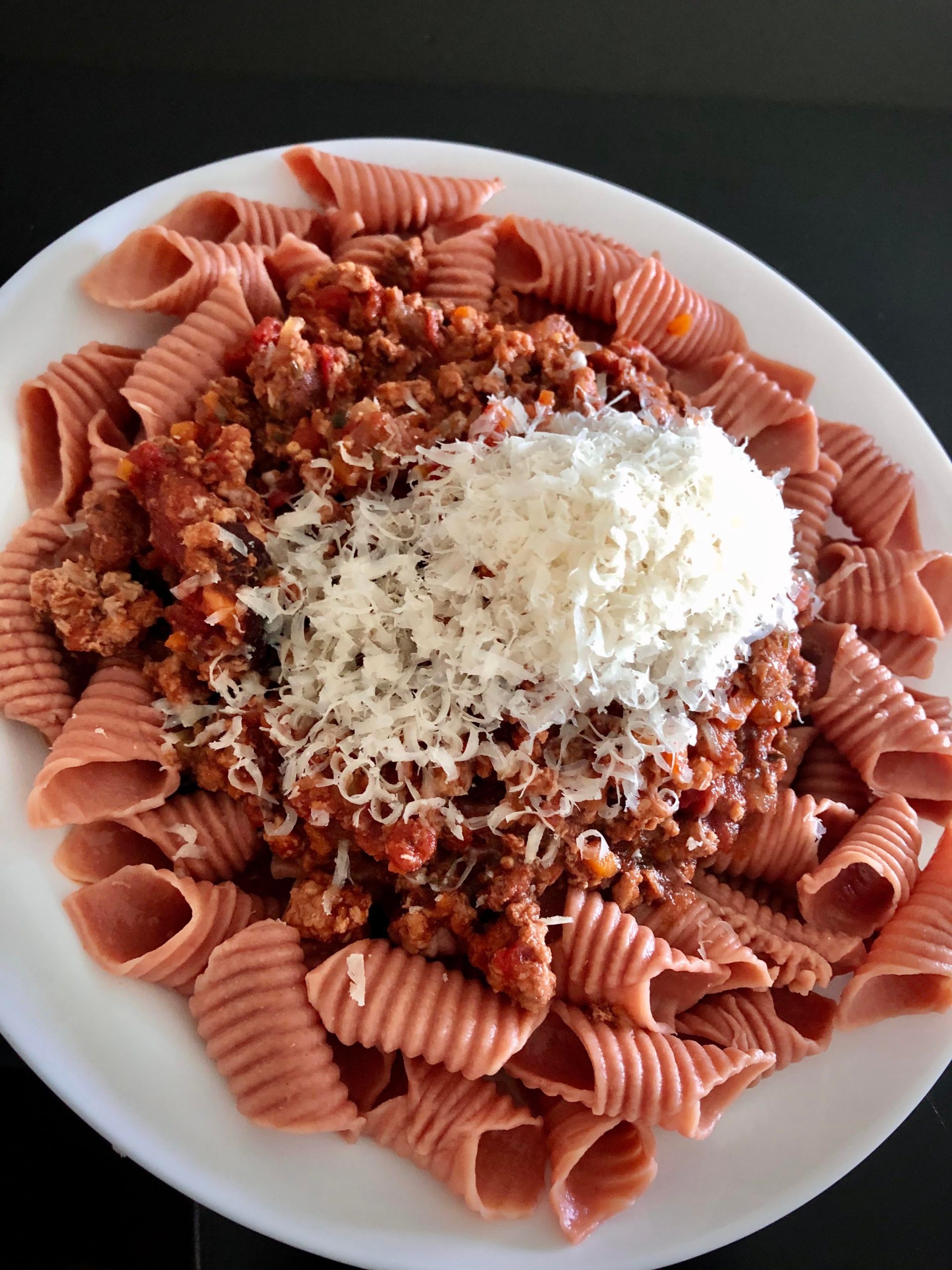 Beetroot garganelli with bolognese sauce Dining and Cooking