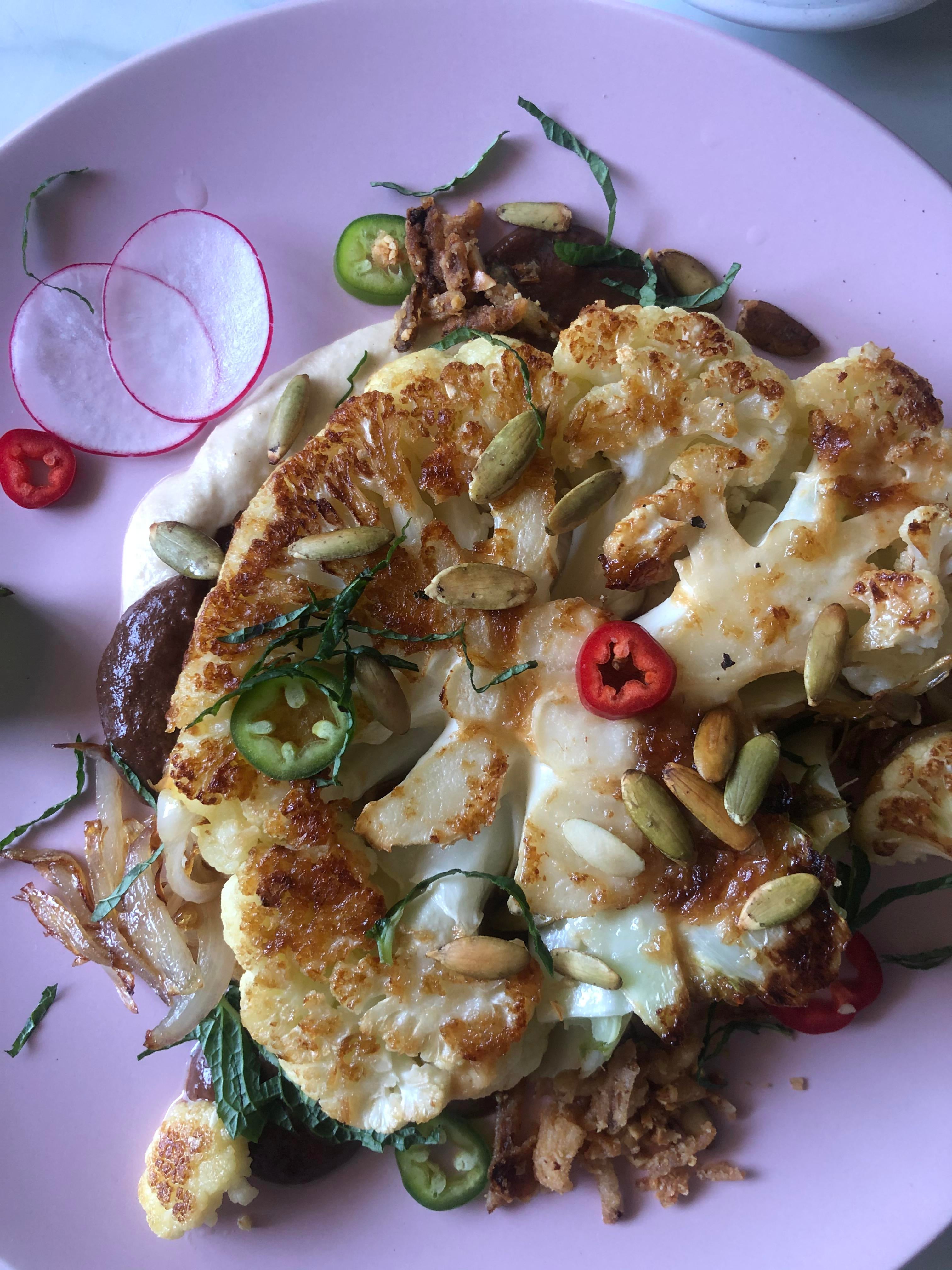 Roasted Cauliflower Steak With Hummus Tamarind Paste Pepitas Dining And Cooking Roasted Cauliflower Steak With Hummus Tamarind Paste Pepitas Dining And Cooking