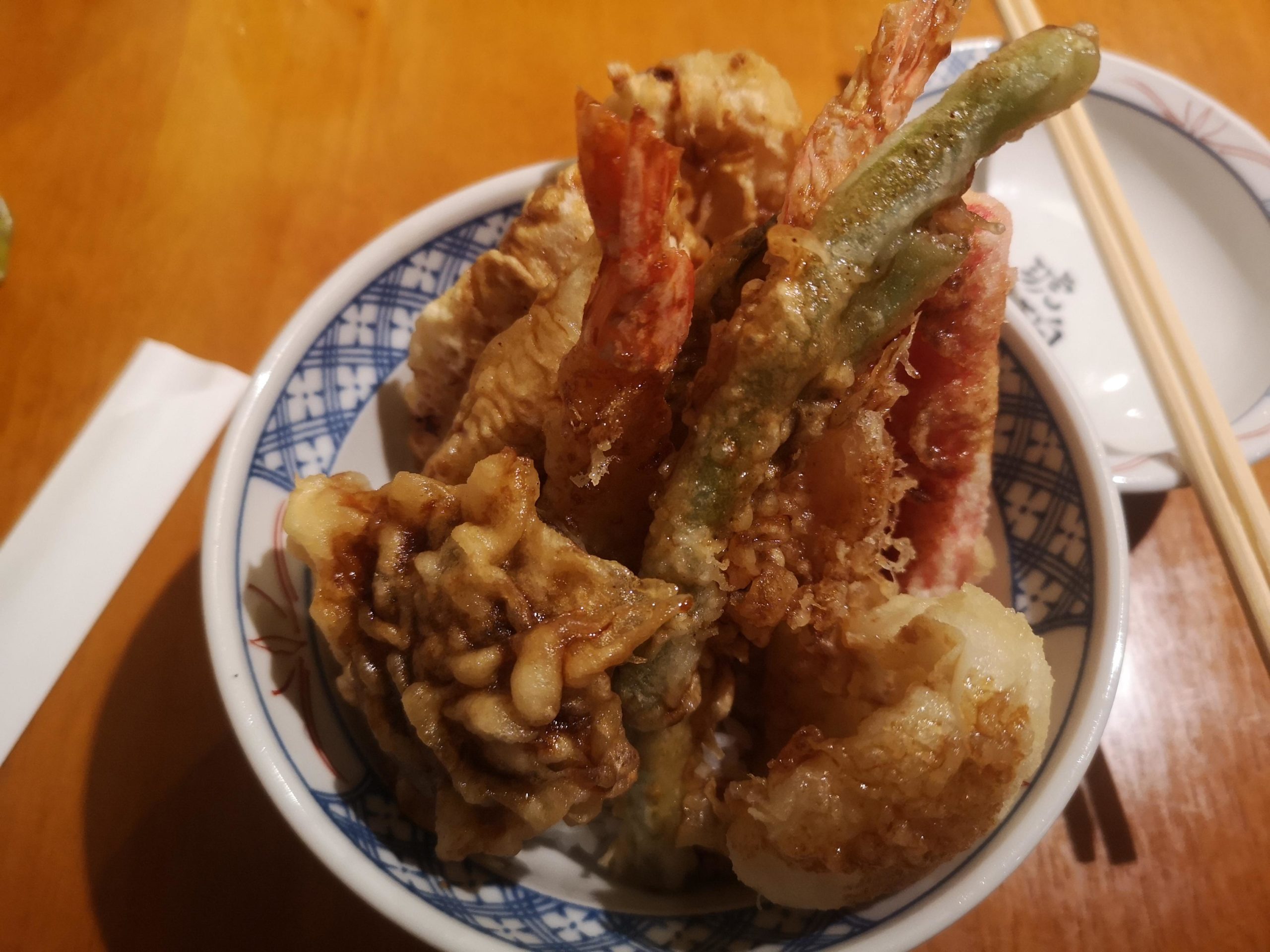 Japanese Tendon assorted vegetable and prawn tempura coated with