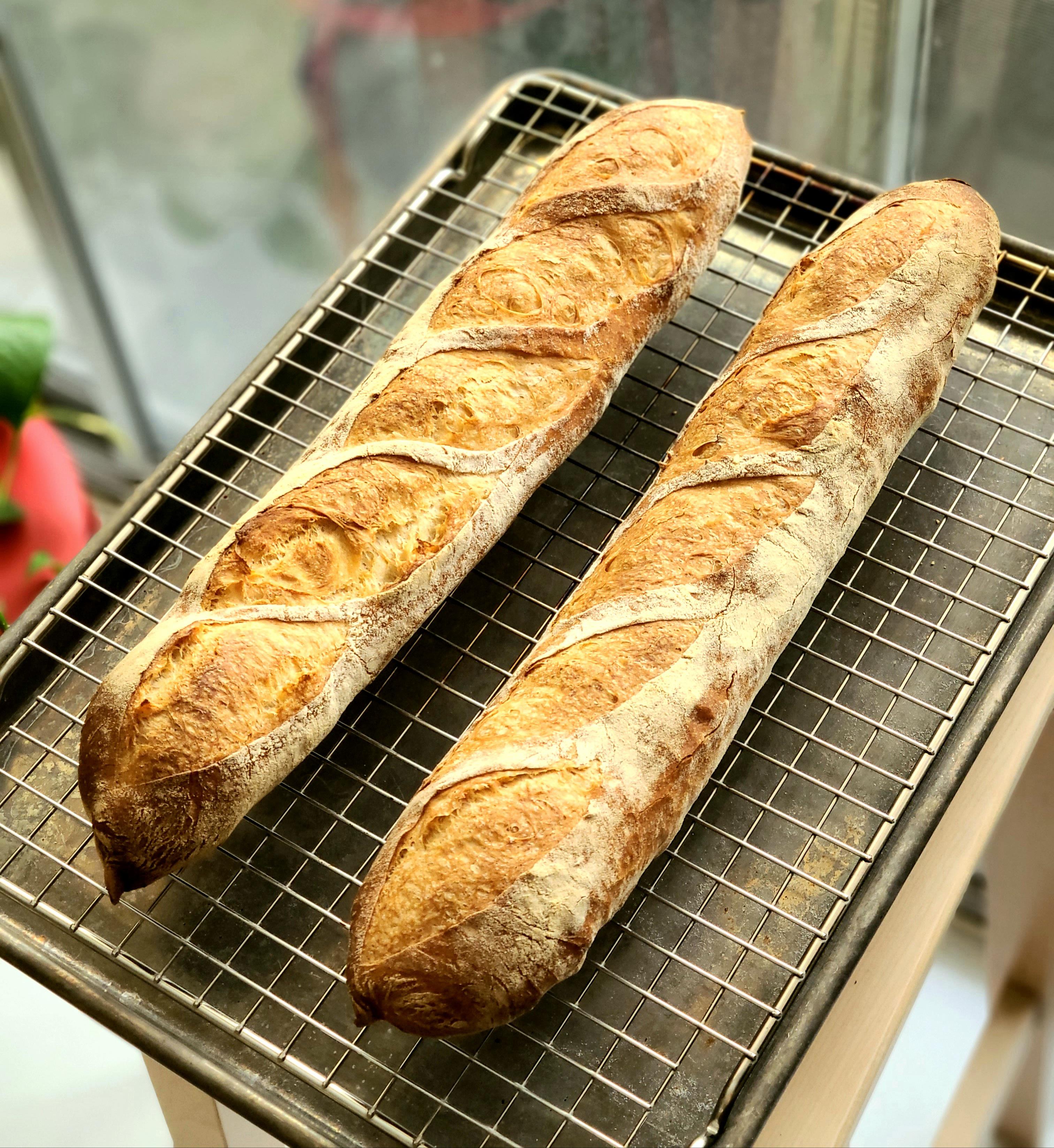 Braved the summer heat to bake two baguettes this morning happy to