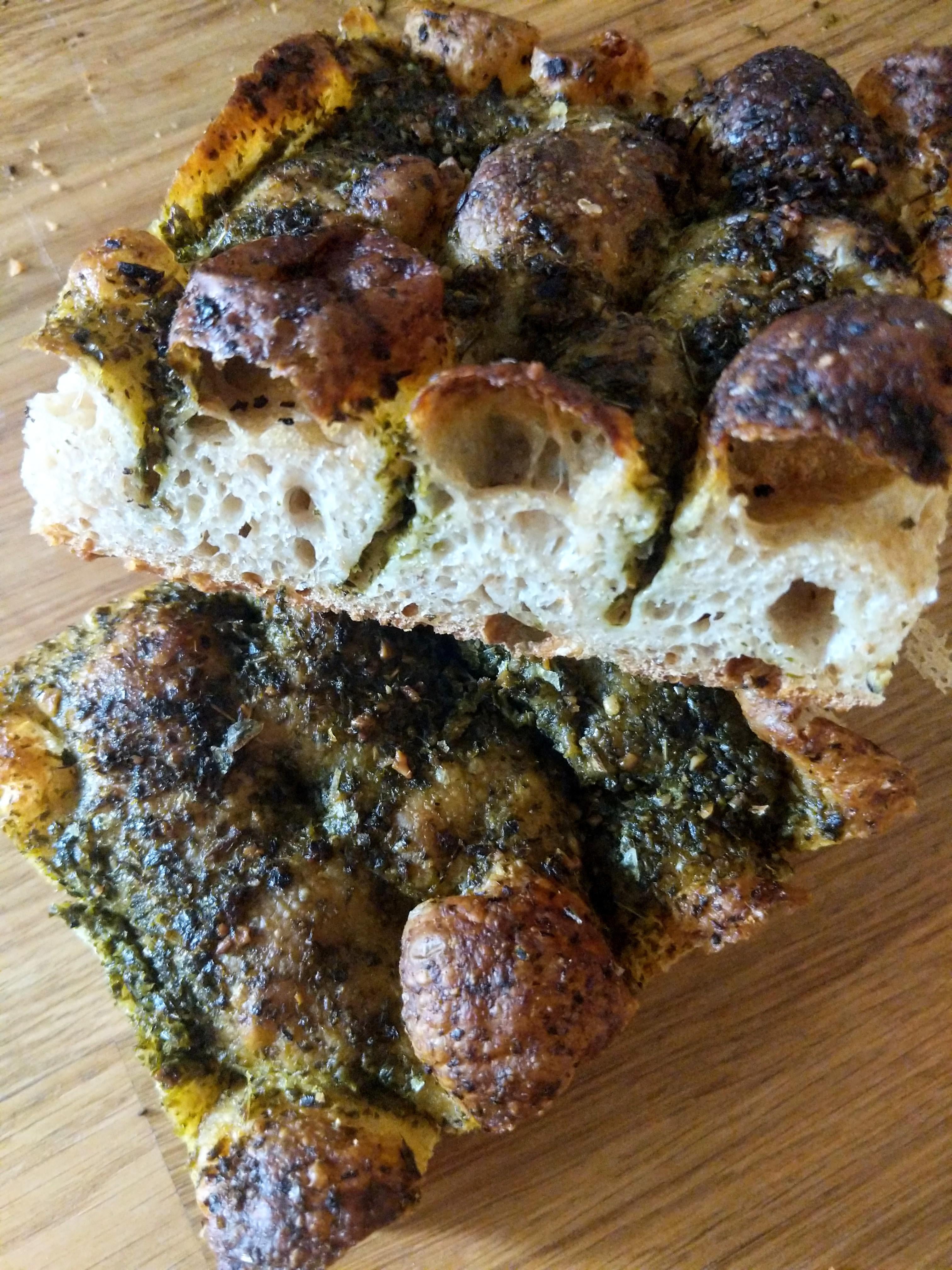Sourdough focaccia topped with pesto *chef kiss* Dining and Cooking