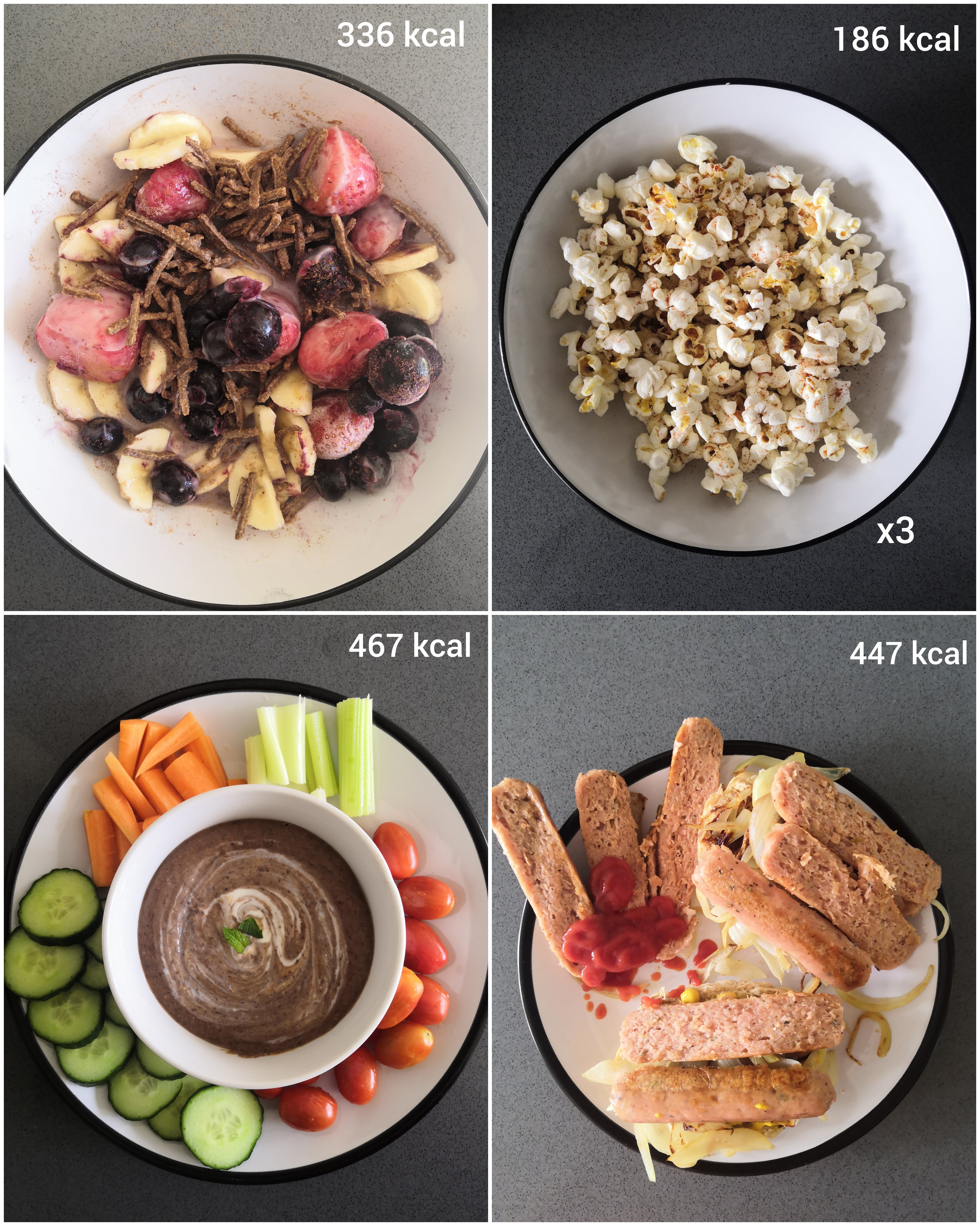 Meals for today (and some extra snacks) came to 1596 kcal in total ...