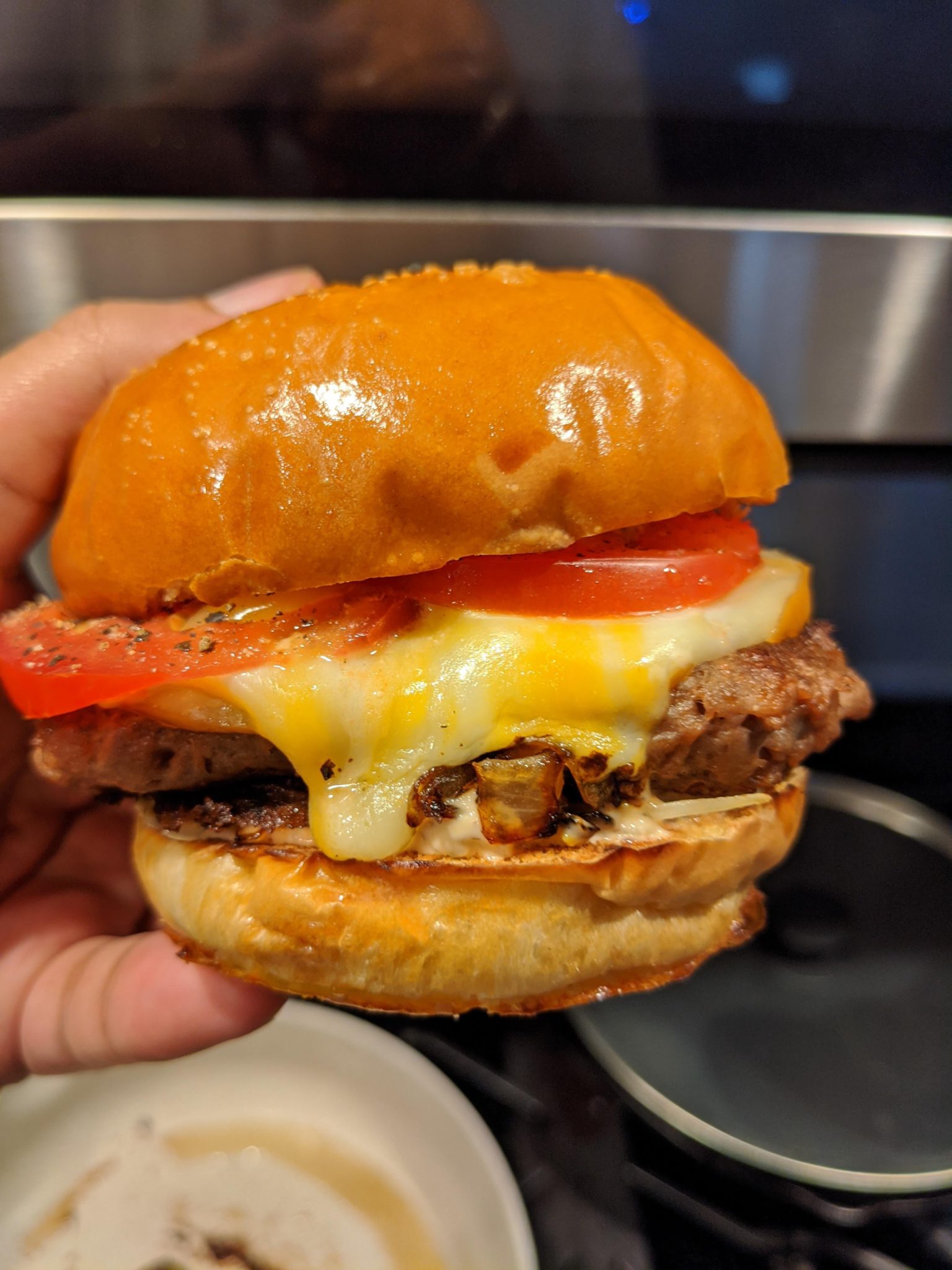 Post snowboarding snack! Jersey burger with cheddar, Cesar dressing
