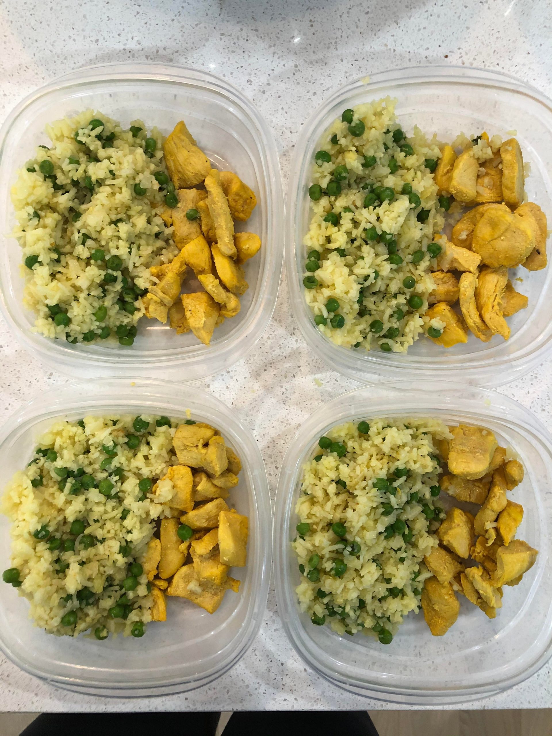 For a picky six year old. Cauliflower rice + white rice and petit peas