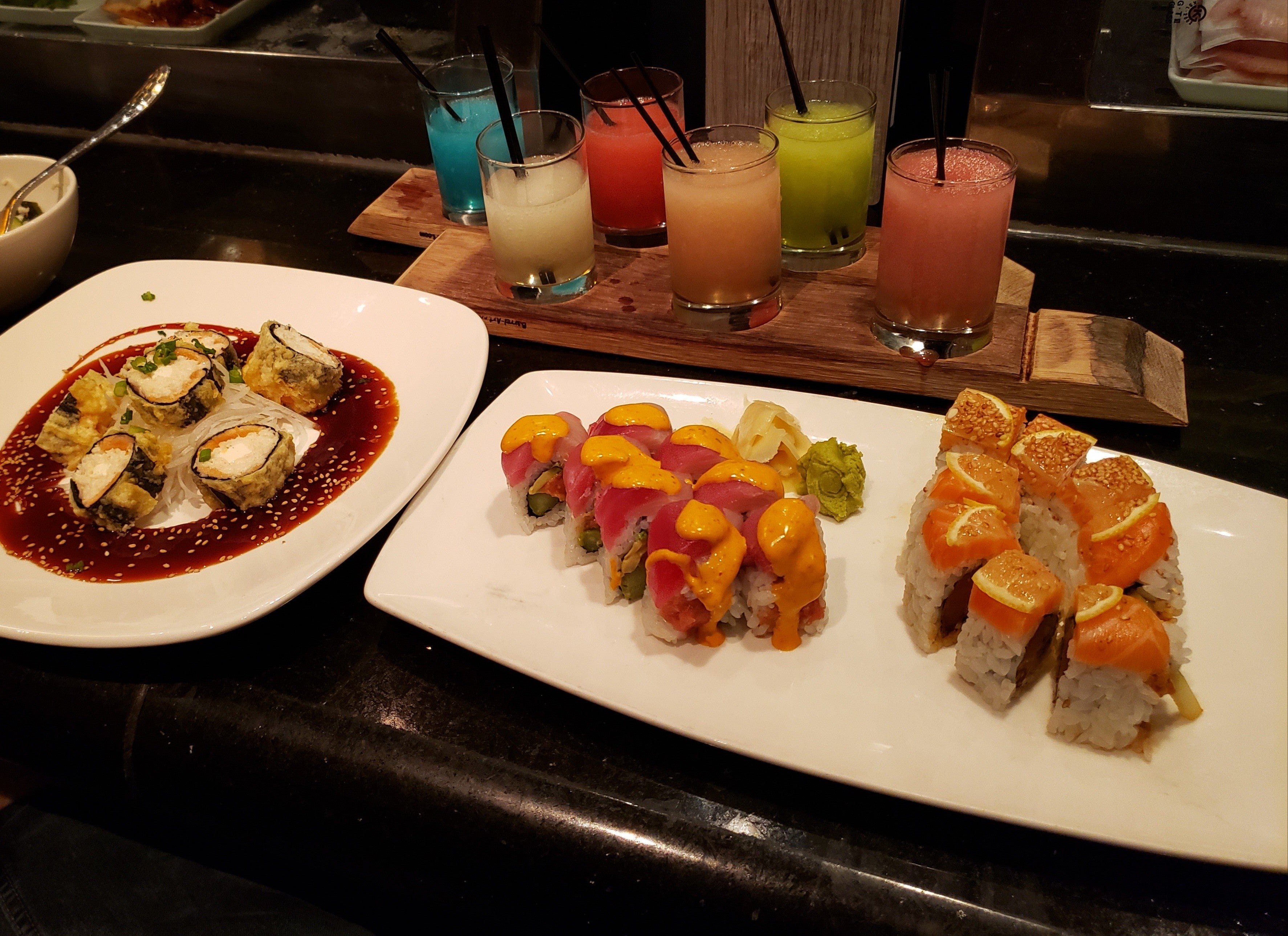 Sushi with a margarita flight on the side Dining and Cooking