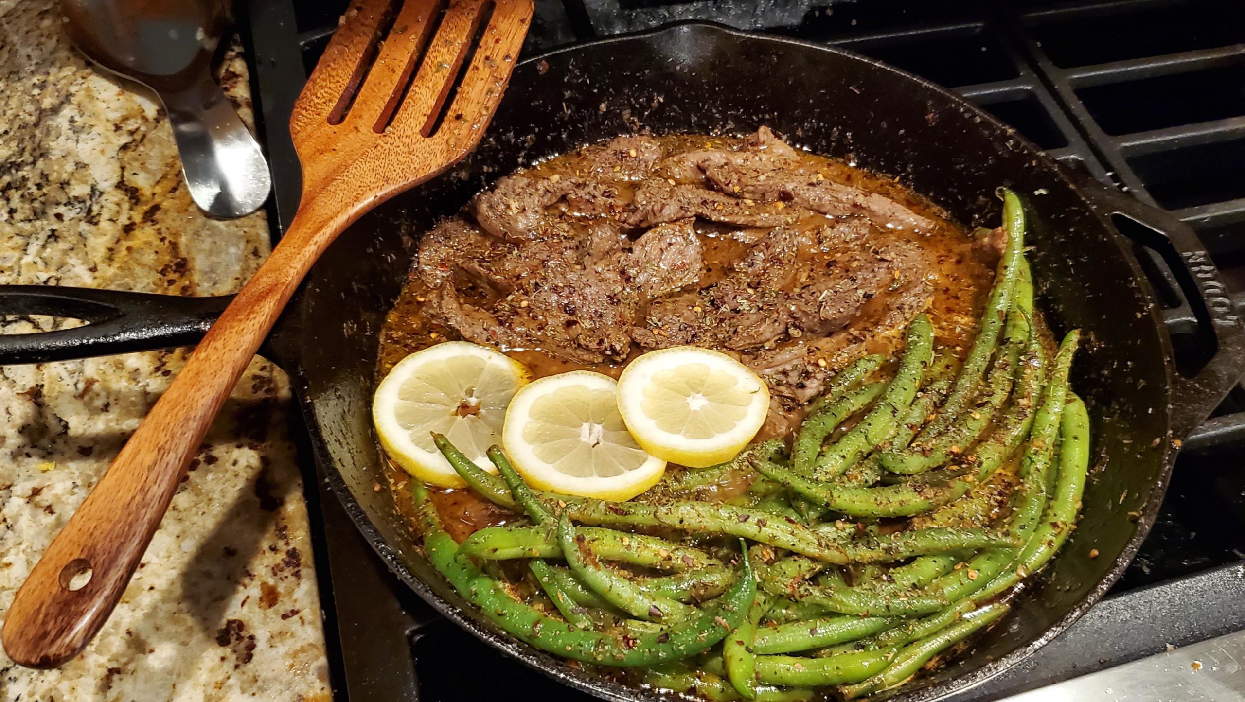 Lemon Garlic Steak & Green Beans skillet for dinner tonight! Dining