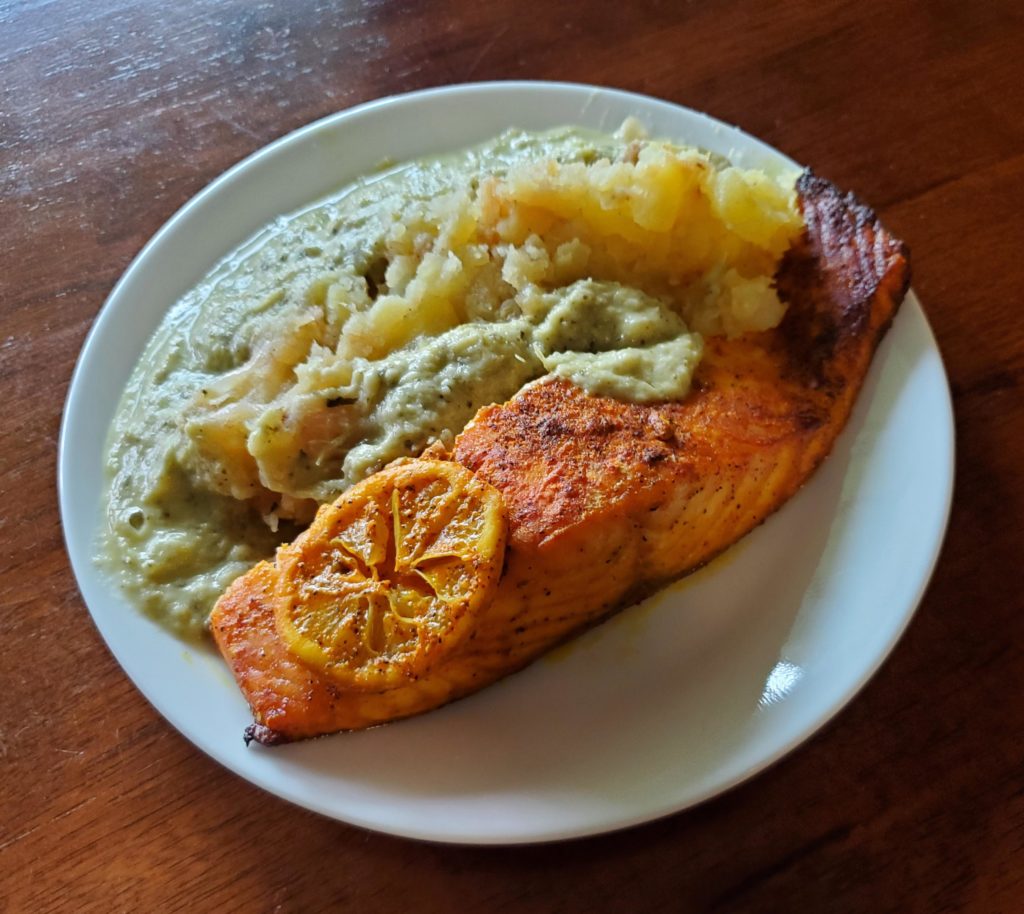 Sunday Dinner Suggestion - Baked Salmon with Mashed Potatoes and a Delicious Celery Sauce!