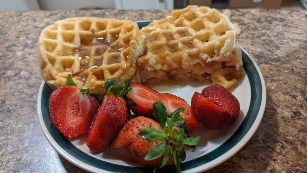Waffles, sugar free syrup & strawberries = 226 calories