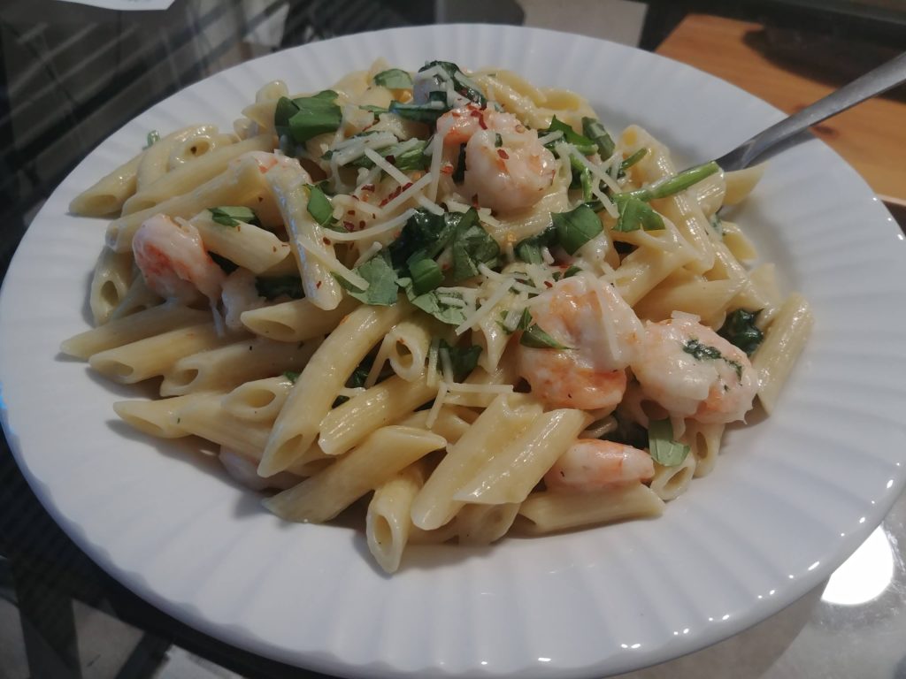 Shrimp Florentine Penne with a Pinot Grigio Cream Sauce
