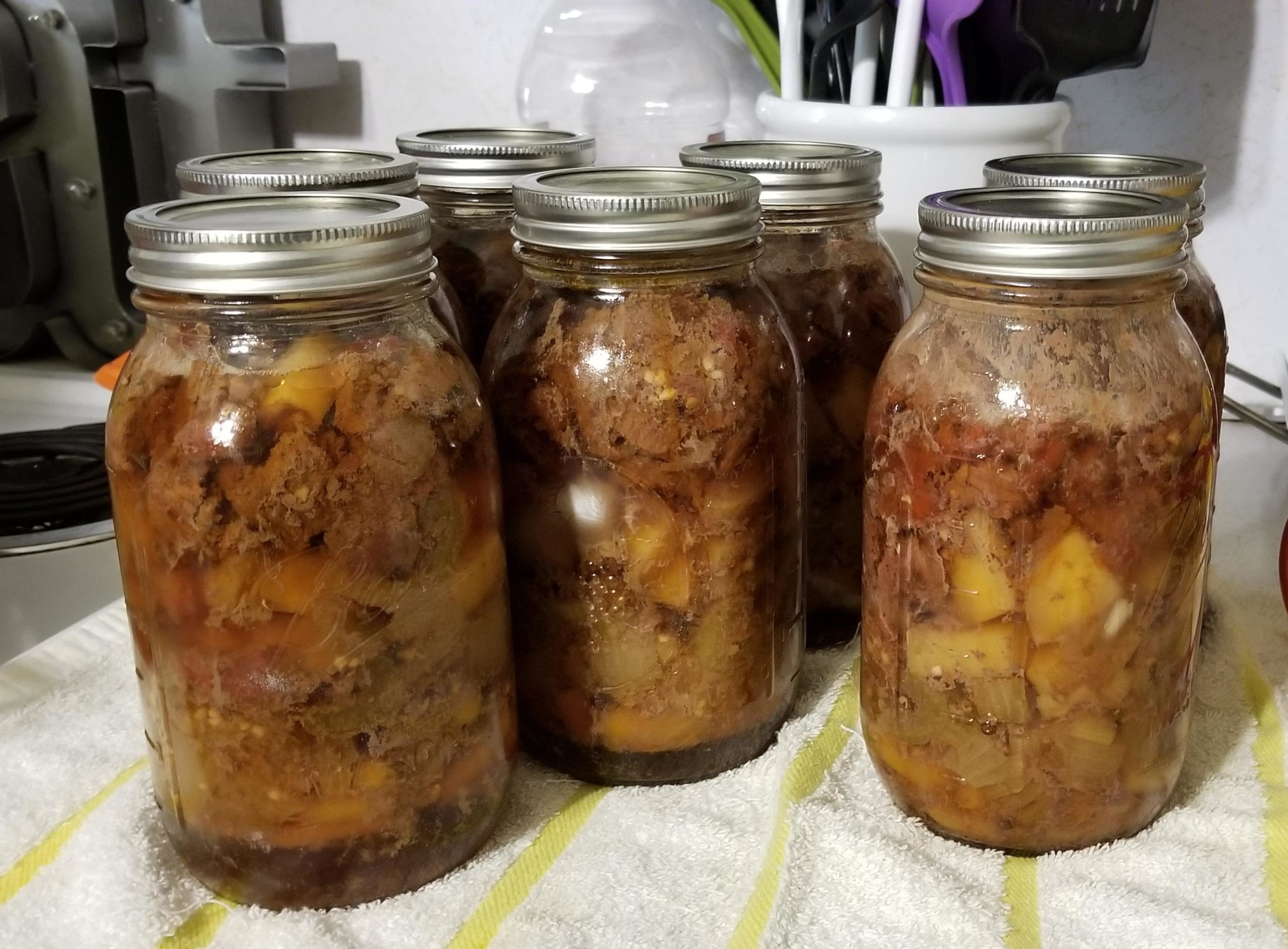 First attempt at pressure canning.... beef stew! All 7 quarts popped