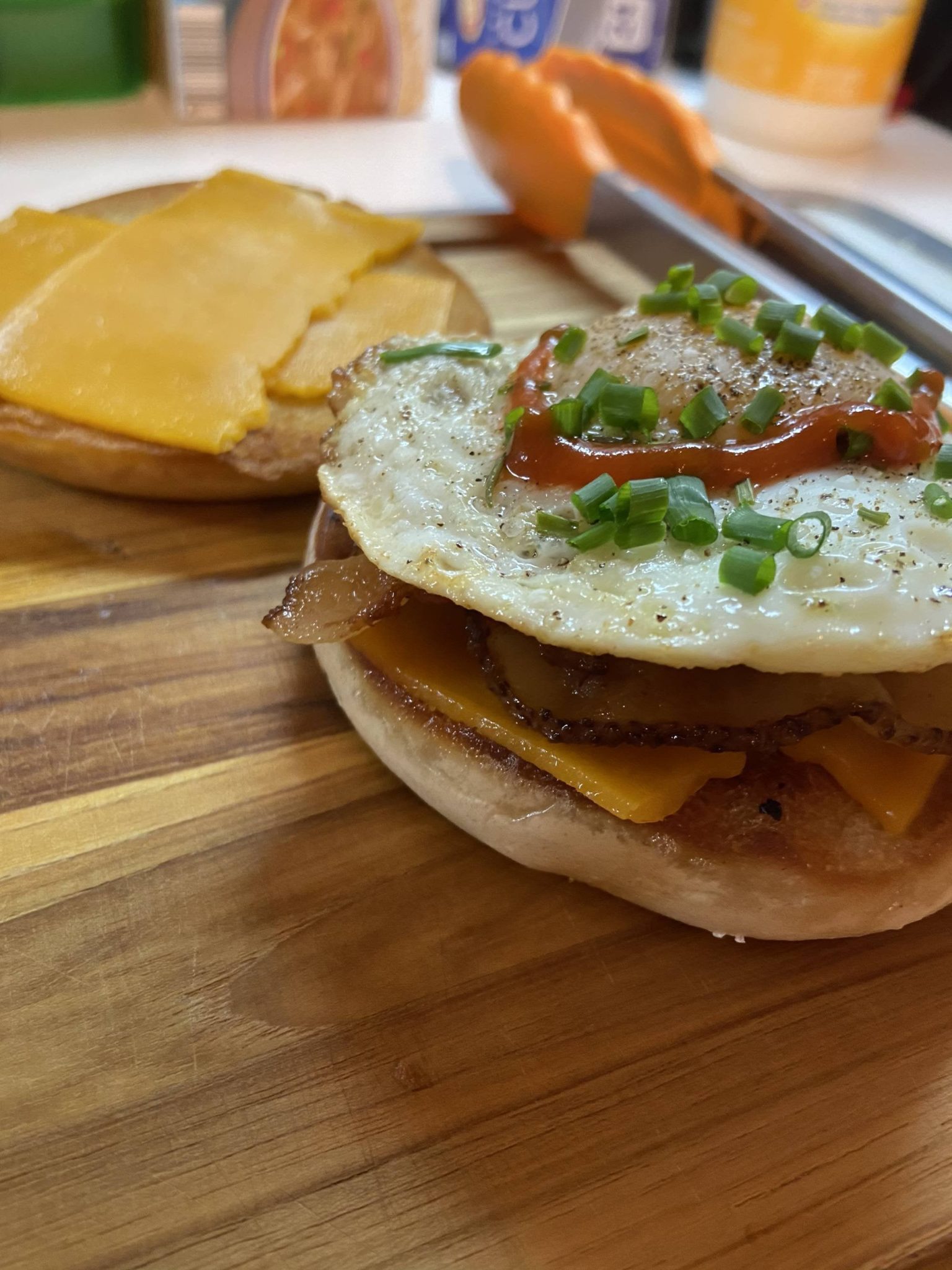Asiago bagel with a fried egg, ham and provolone cheese Dining and