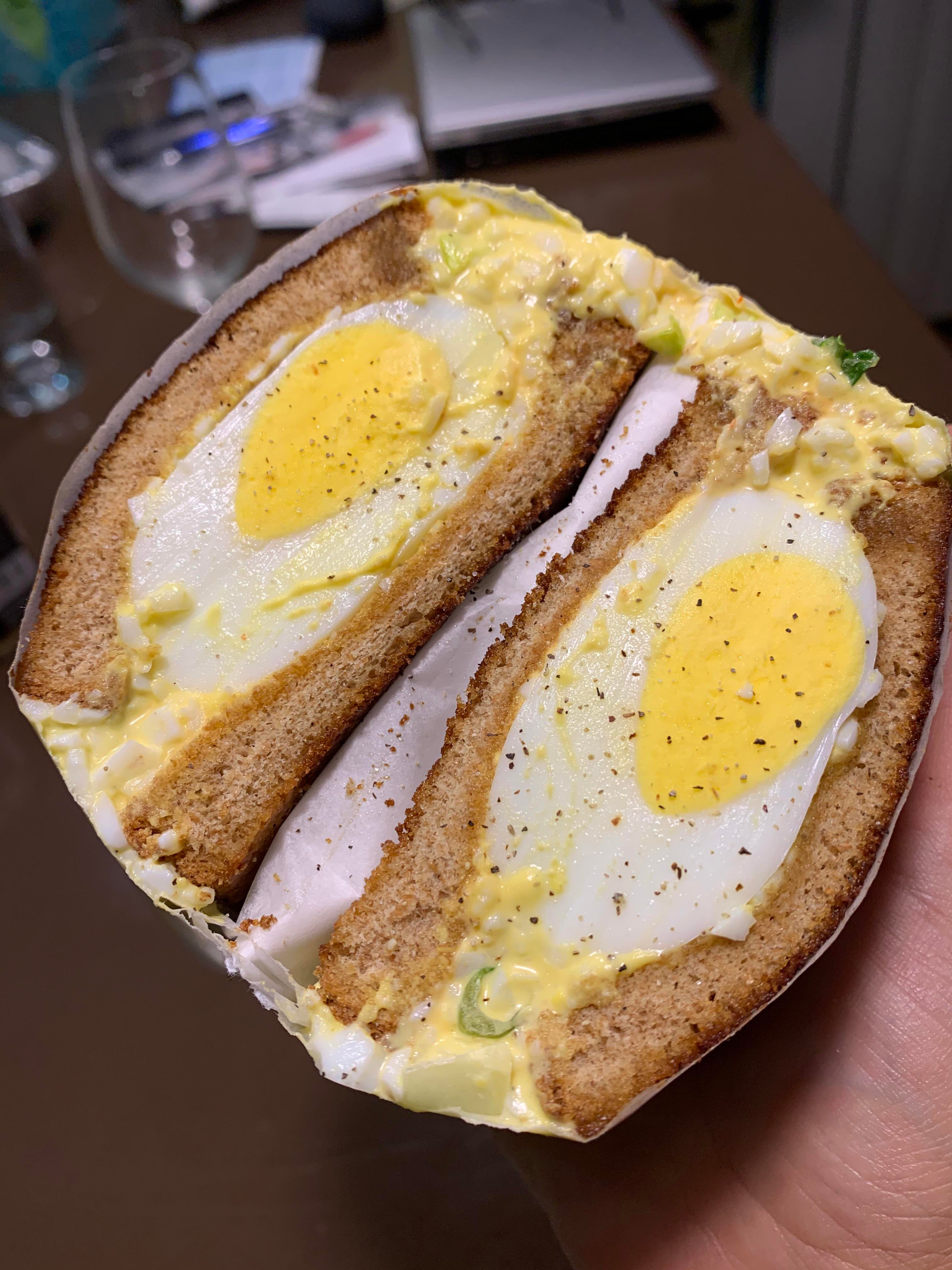 egg salad w/ kewpie mayo & sriracha on rye Dining and Cooking