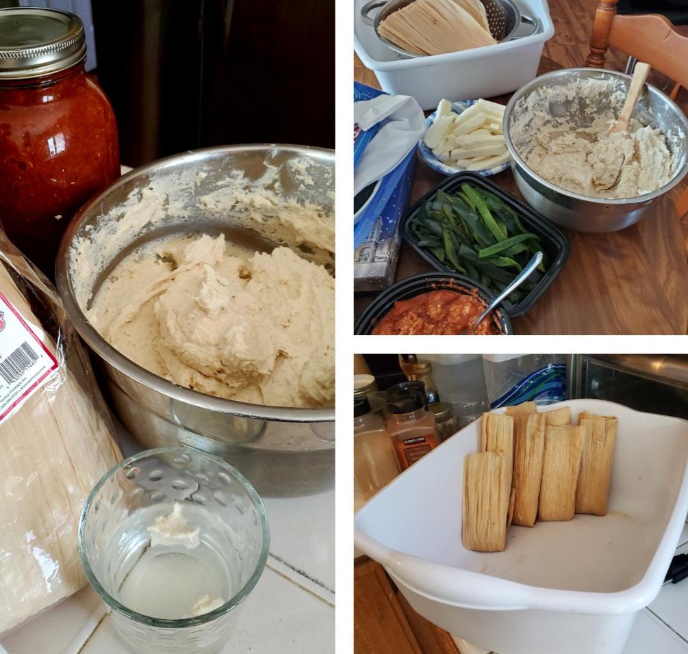 Whole lot of work for a big fat celebratory dinner of tamales. Half with pasilla and queso oxaca