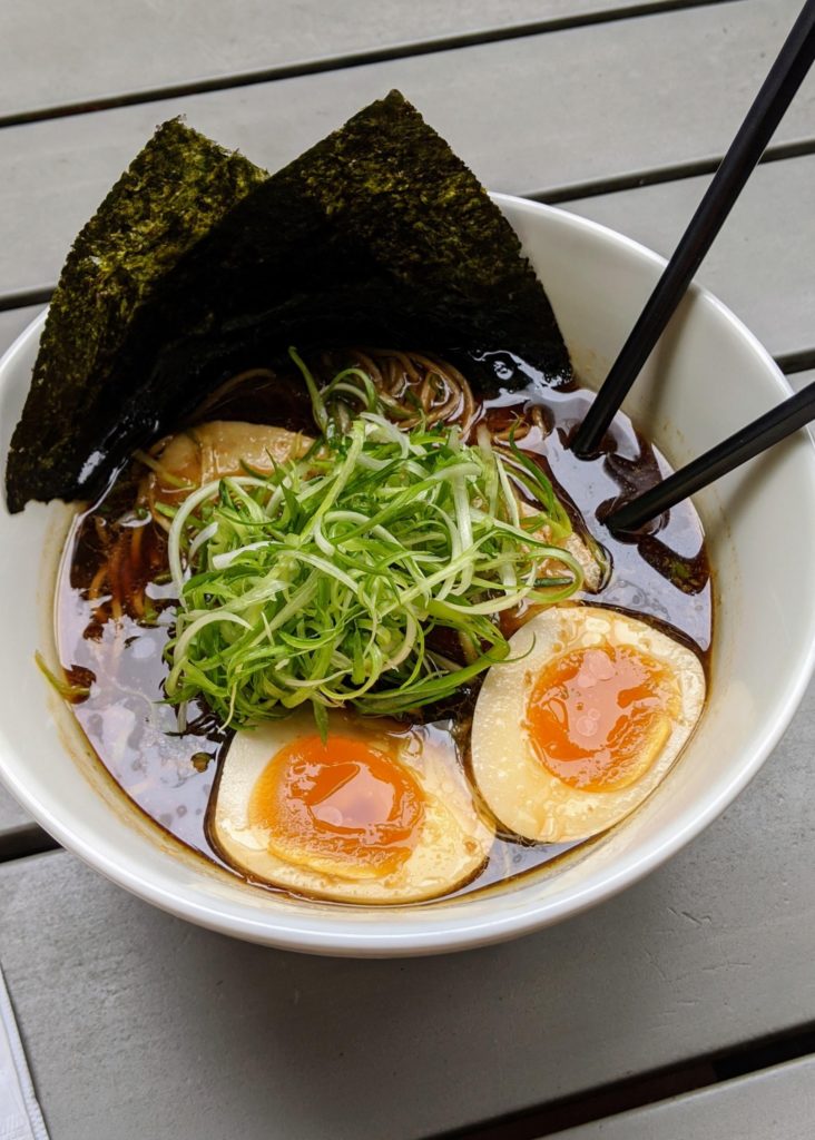 One of the best I've had! Tokyo Shoyu ramen @ Ivan Ramen in NYC. Soy sauce, dashi + chicken broth, pork belly, soft egg, toasted nori.