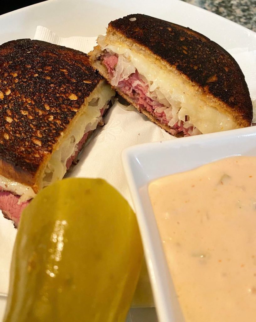 Pastrami Reuben with homemade Thousand Island.