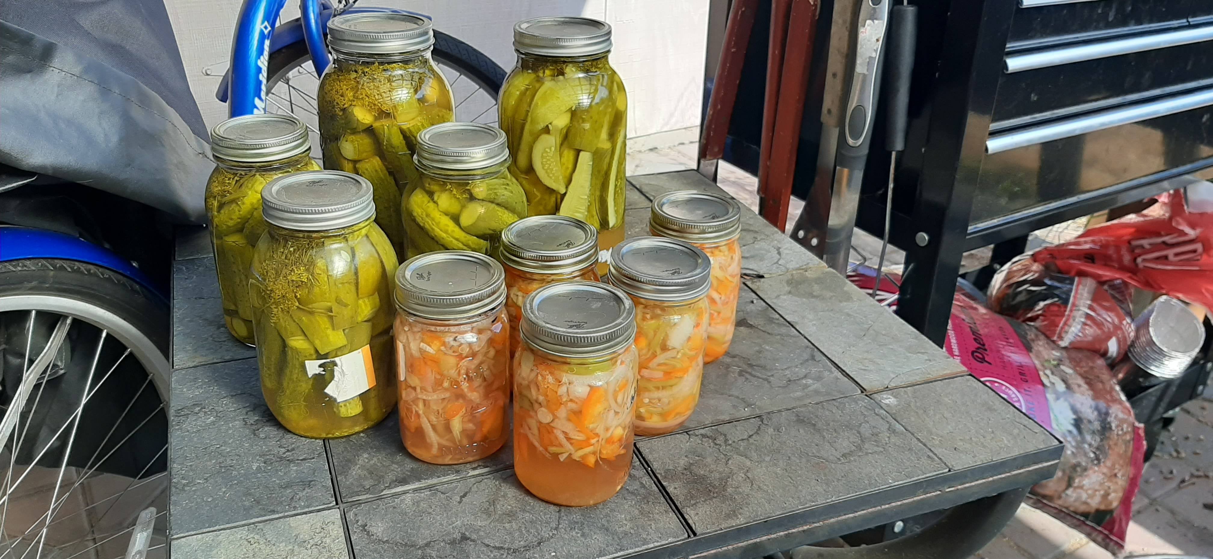 Dill pickles and pickled pepper/onion mix Dining and Cooking