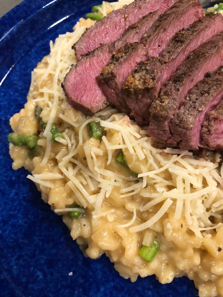 Risotto with asparagus and steak