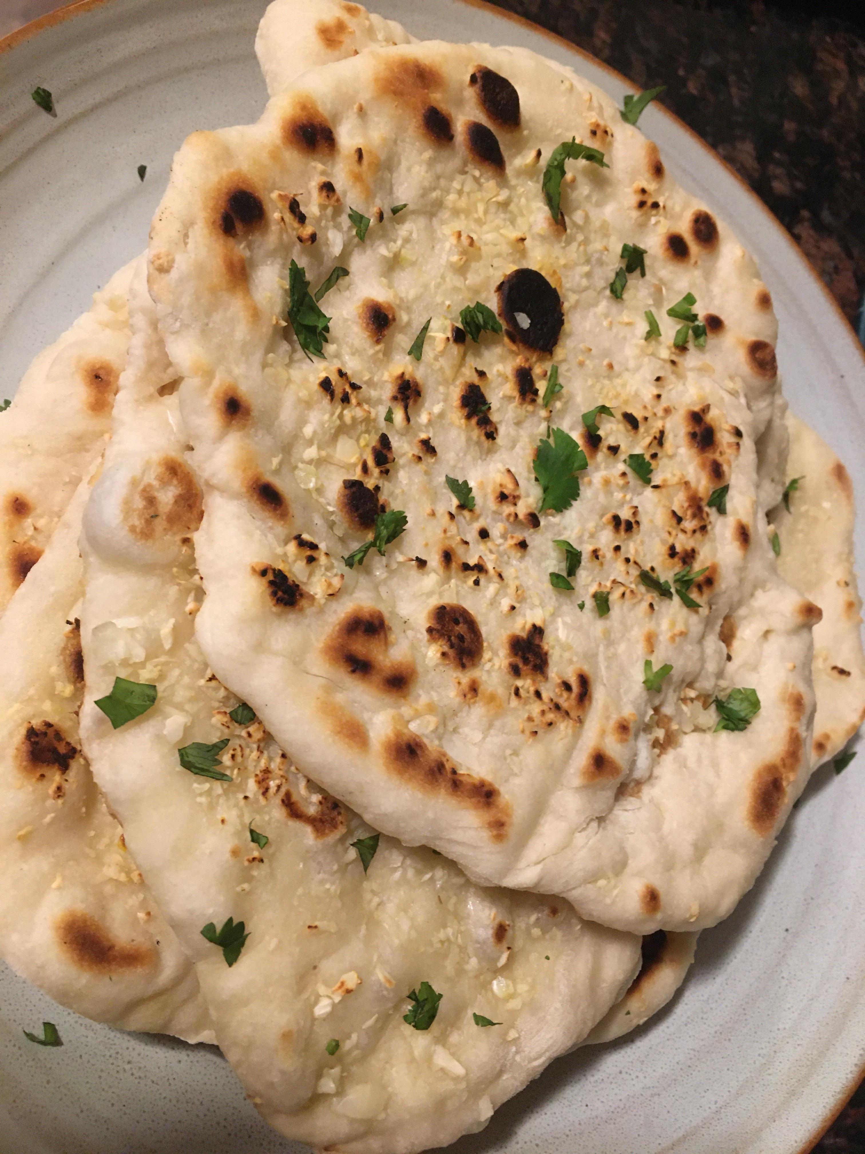 TIL that adding fresh cilantro takes your homemade garlic naan from