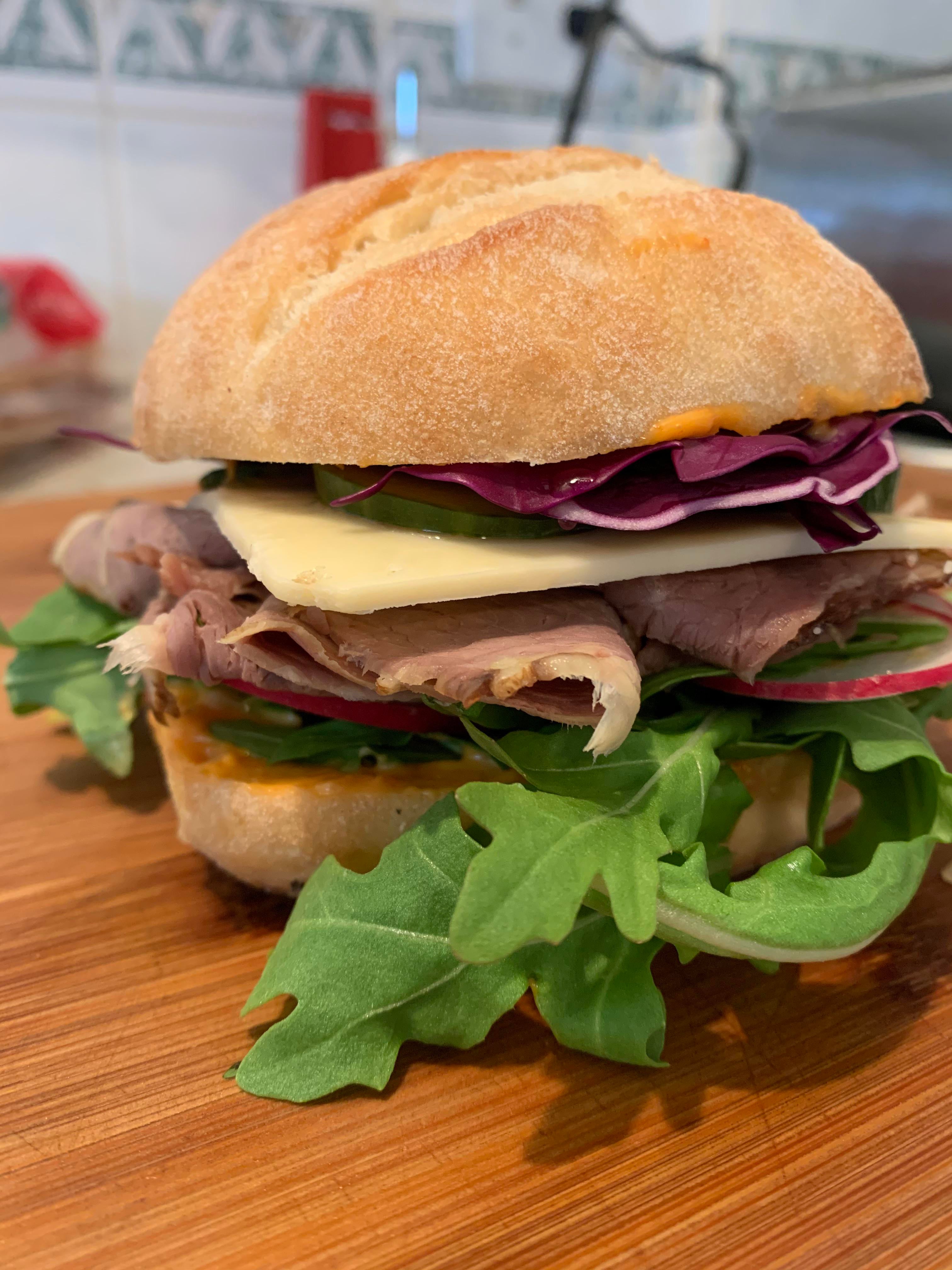 My (slightly messy) roast beef sandwich with gochujang mayo Dining