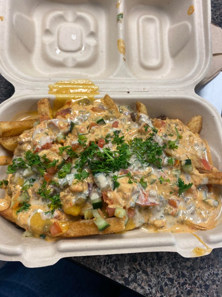 Loaded fries from a local vegan Egyptian street food restaurant.