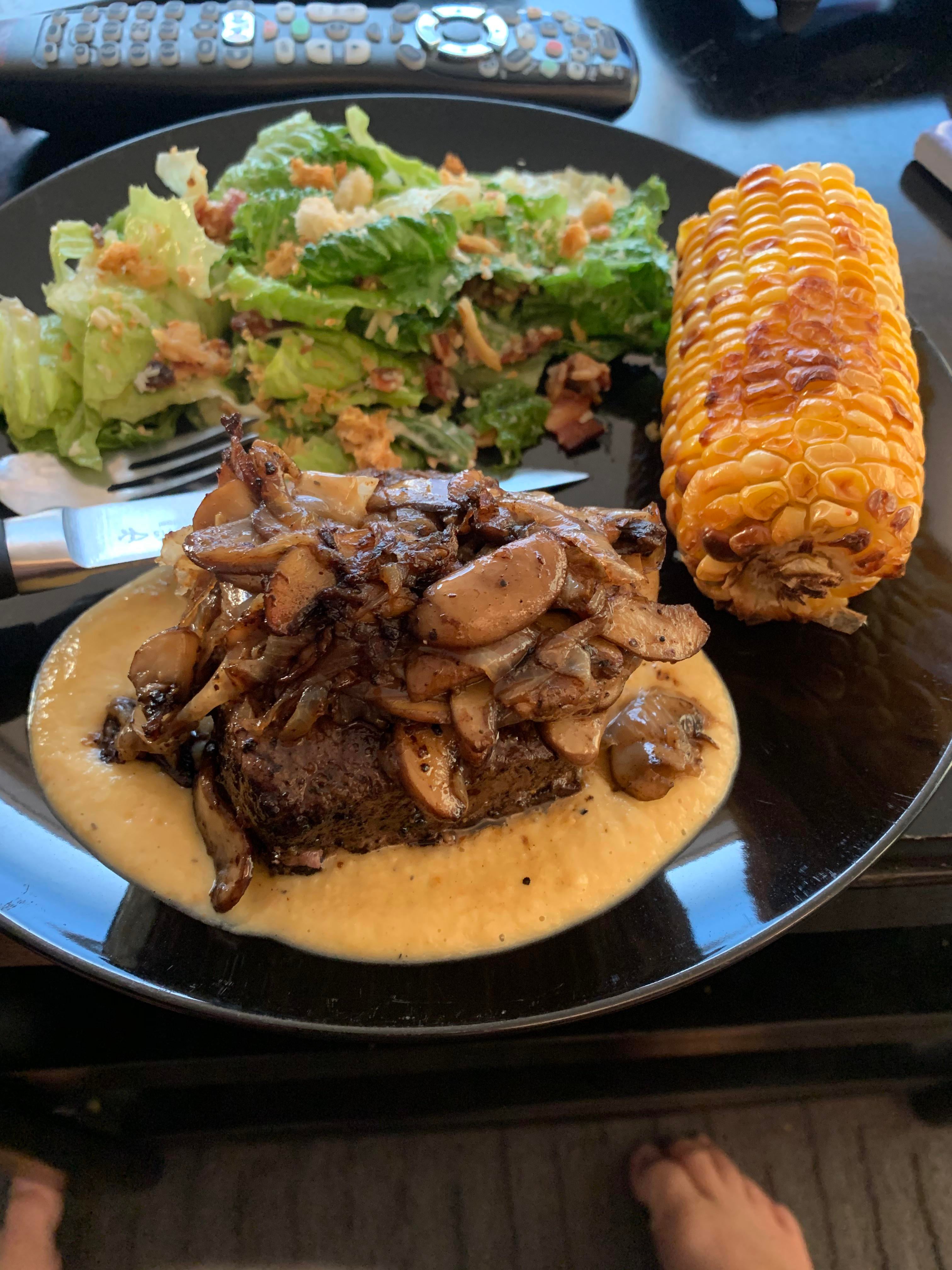 Sous vide tenderloin steak with a cauliflower roasted pepper sauce and