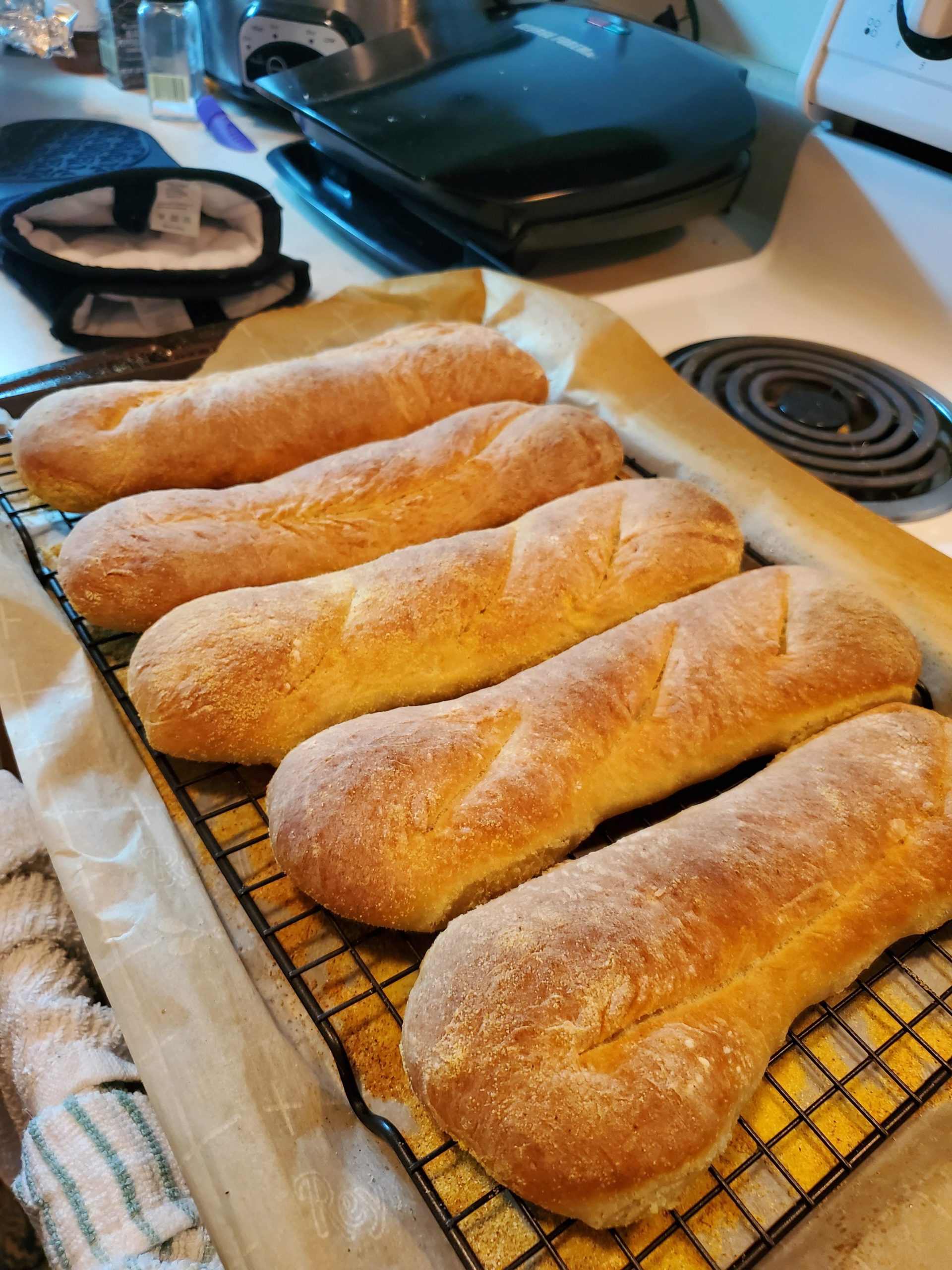 First batch of bread with my new stand mixer someday I will achieve the fluffy and chewy loaves