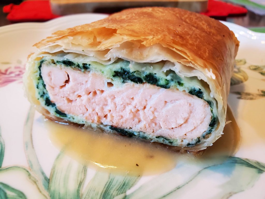 Salmon wellington with beurre blanc