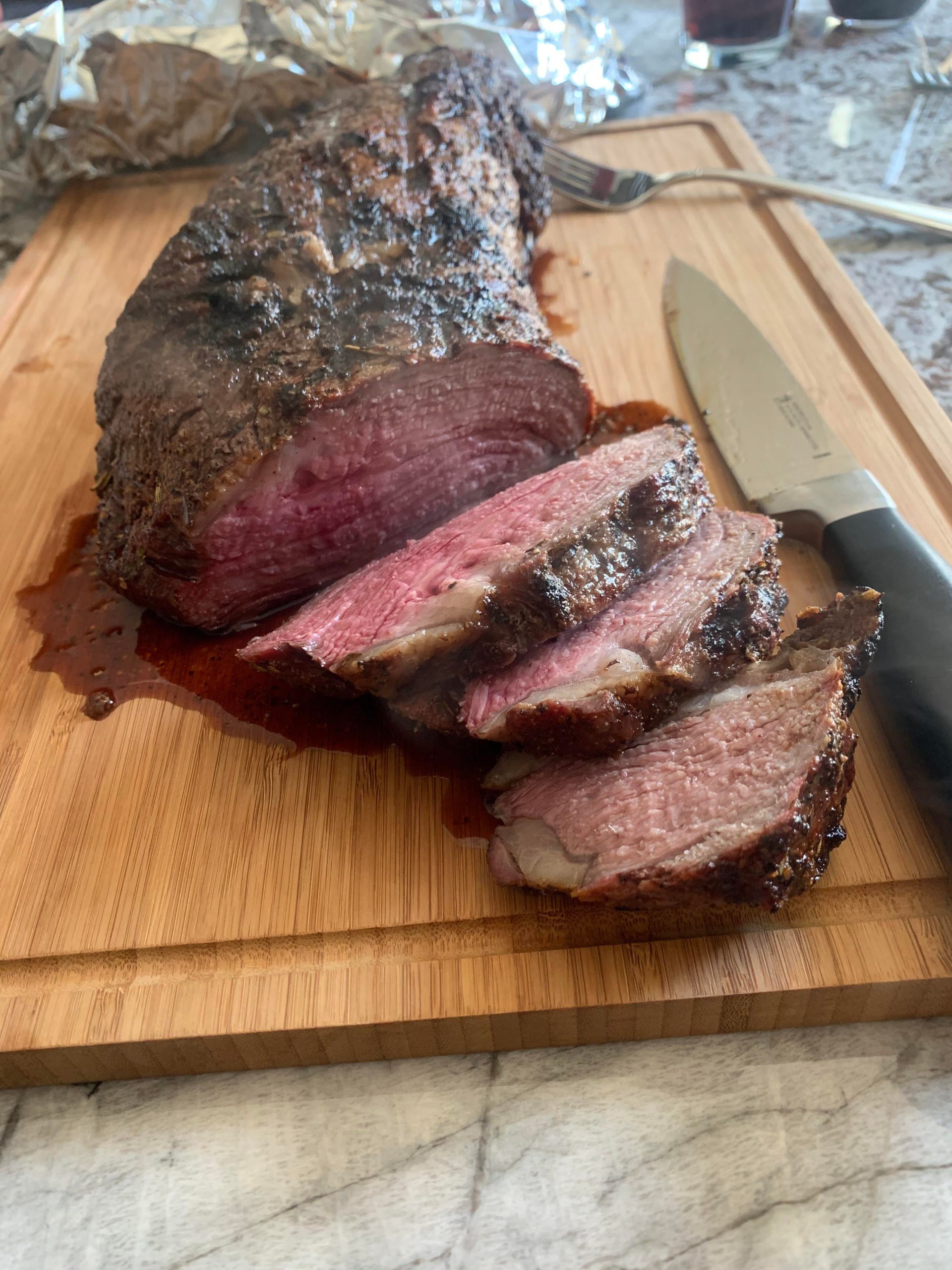 4 pound wagyu tritip indirect heat to 135 degrees. Melts in your mouth