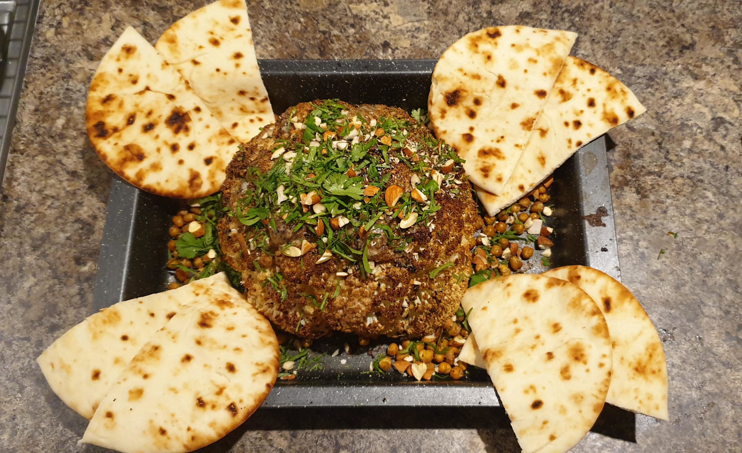 So I also gave the whole roasted cauliflower a go, made with za'atar