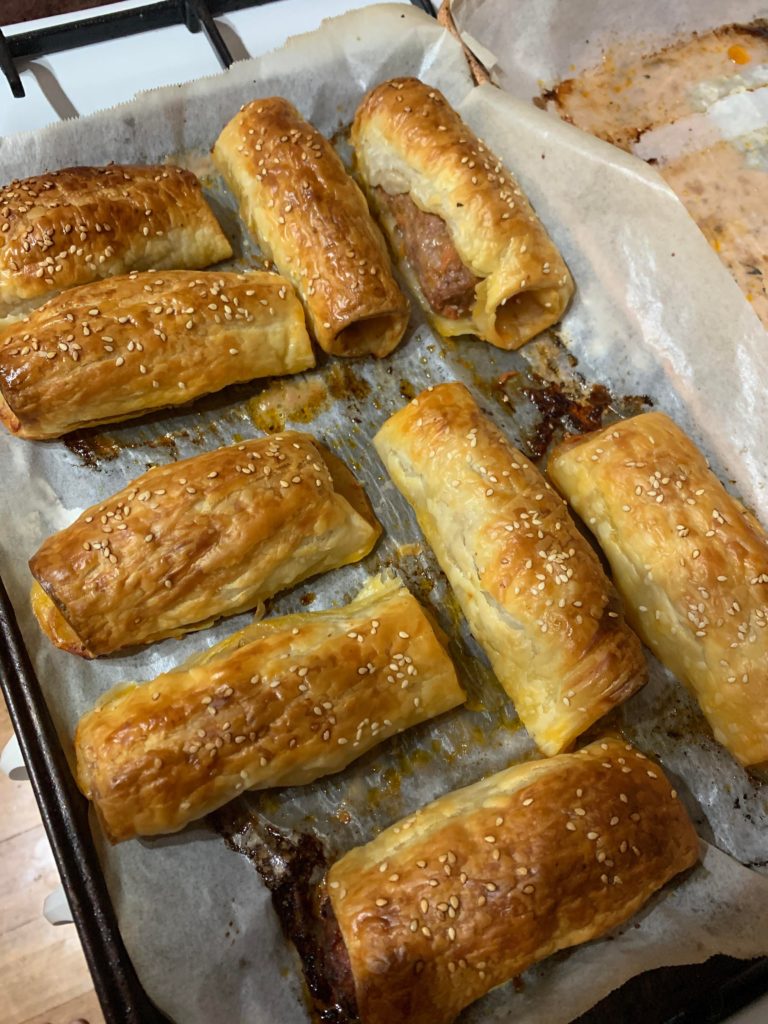 Beef sausage rolls & an exploded one