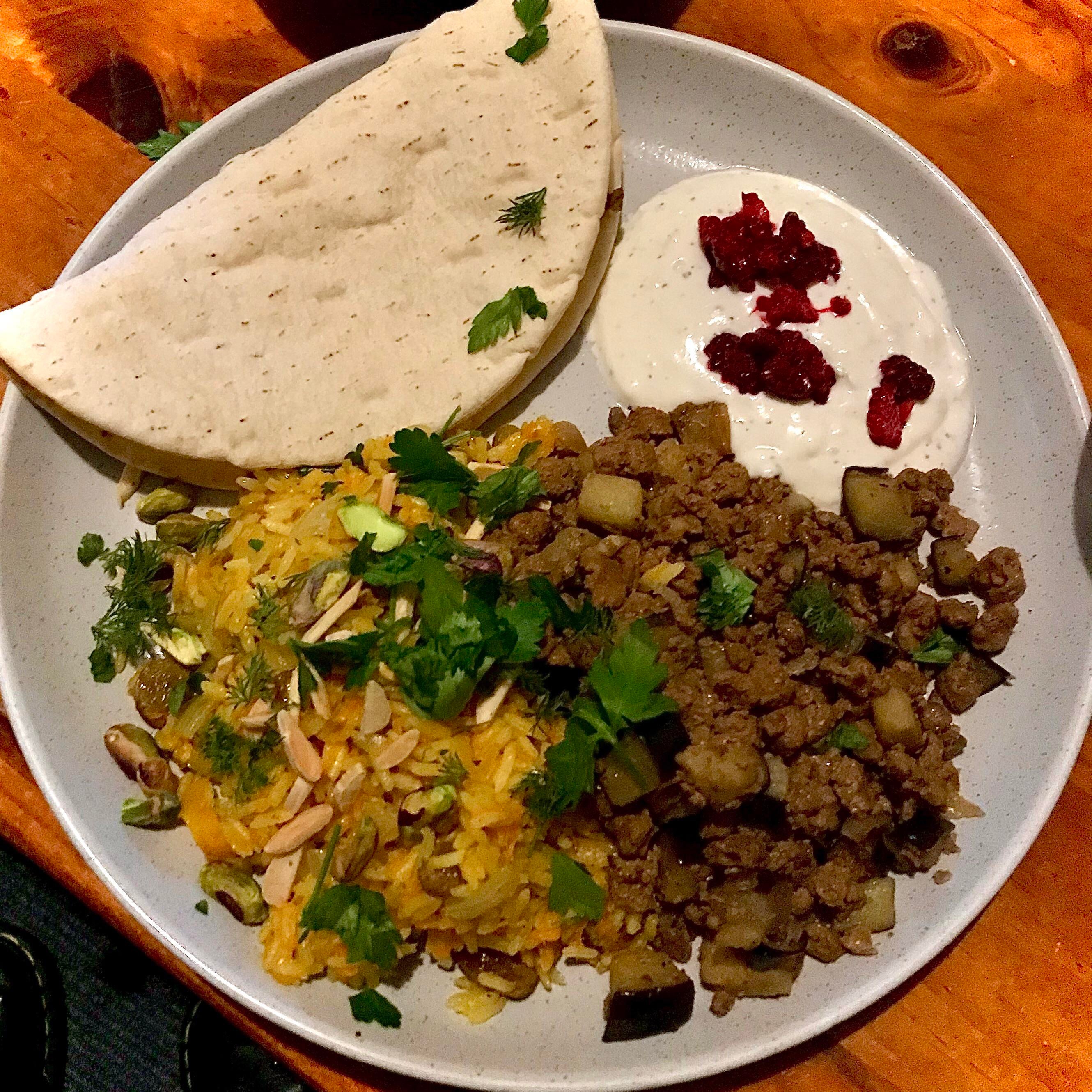 Rice Pilaf with nuts and fruit and my take on a (deconstructed) veg