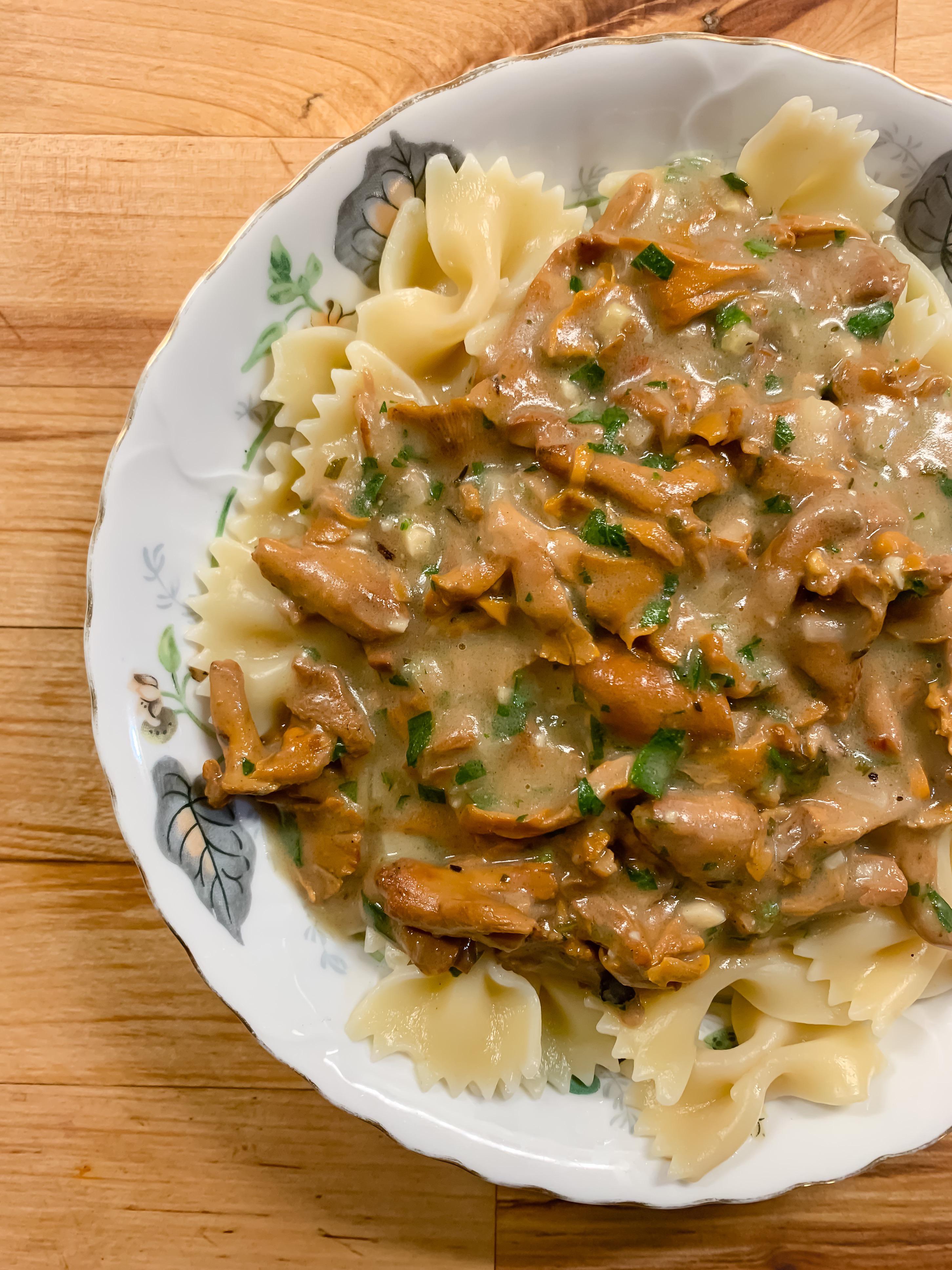 Foraged chanterelle creamy pasta Dining and Cooking