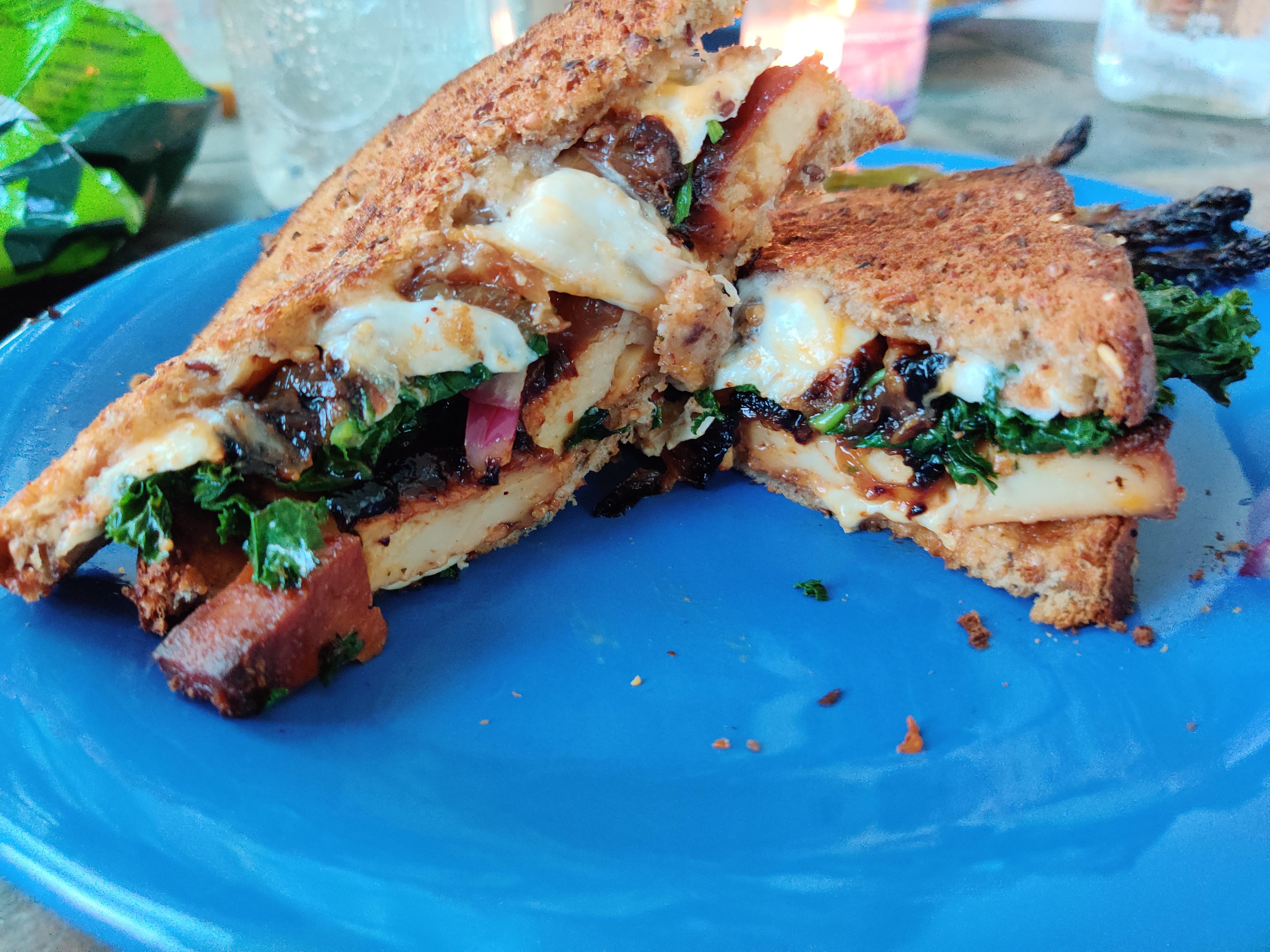 My first vegetarian sandwich: maple smoked tofu. Recipe in comments