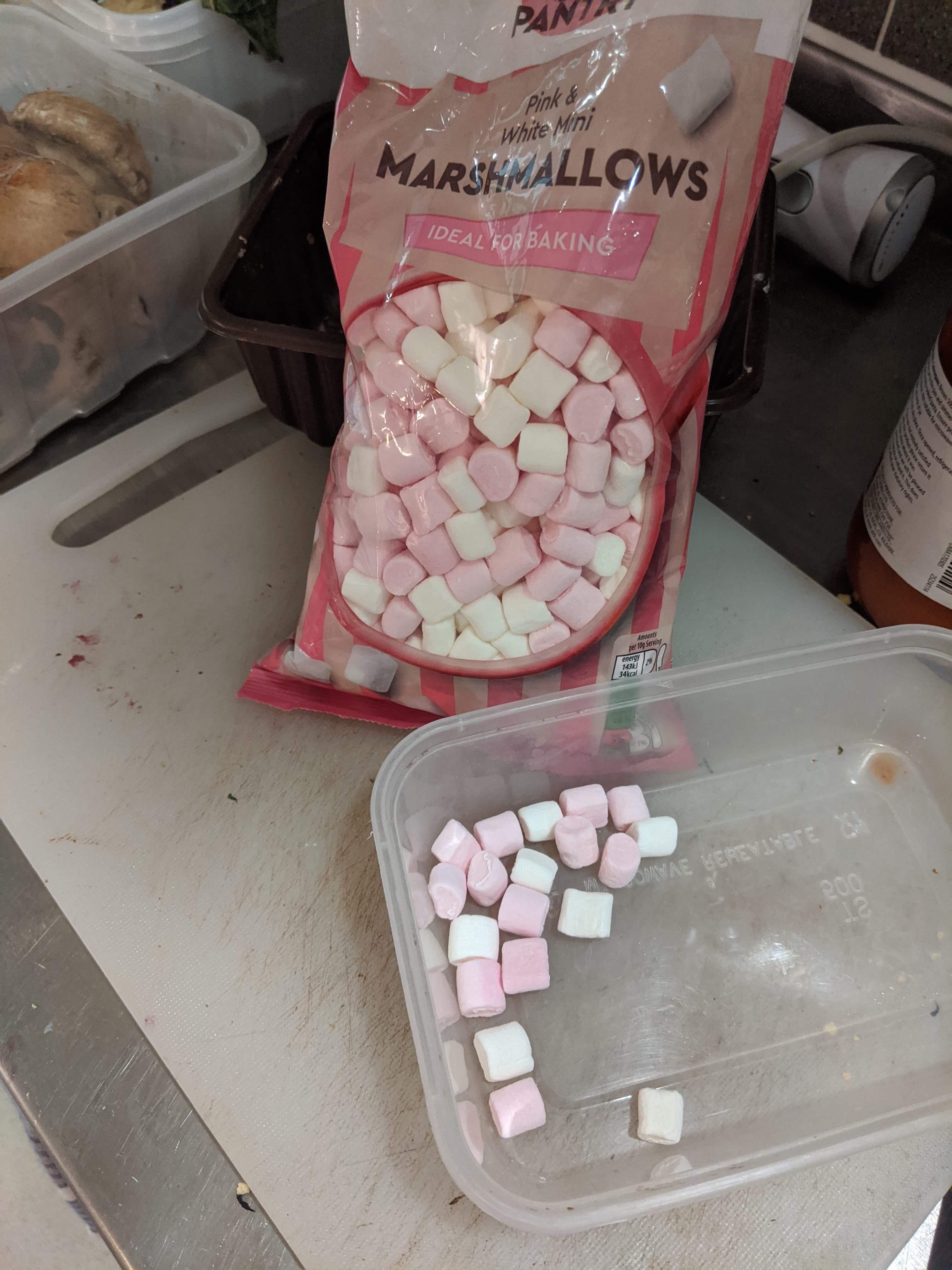 PSA 1kcal per mini marshmallow, 605kcal for the whole bag...🌚
