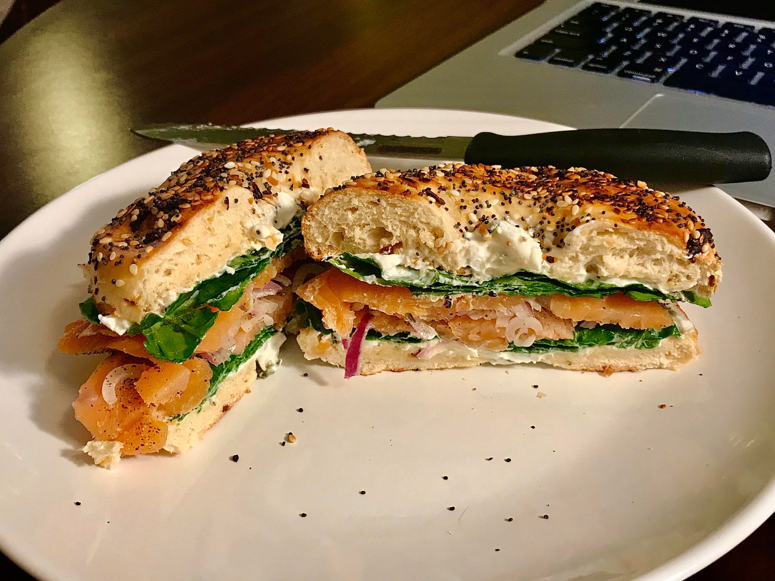 Oldie but goodie everything bagel with lox, chive & onion cream cheese