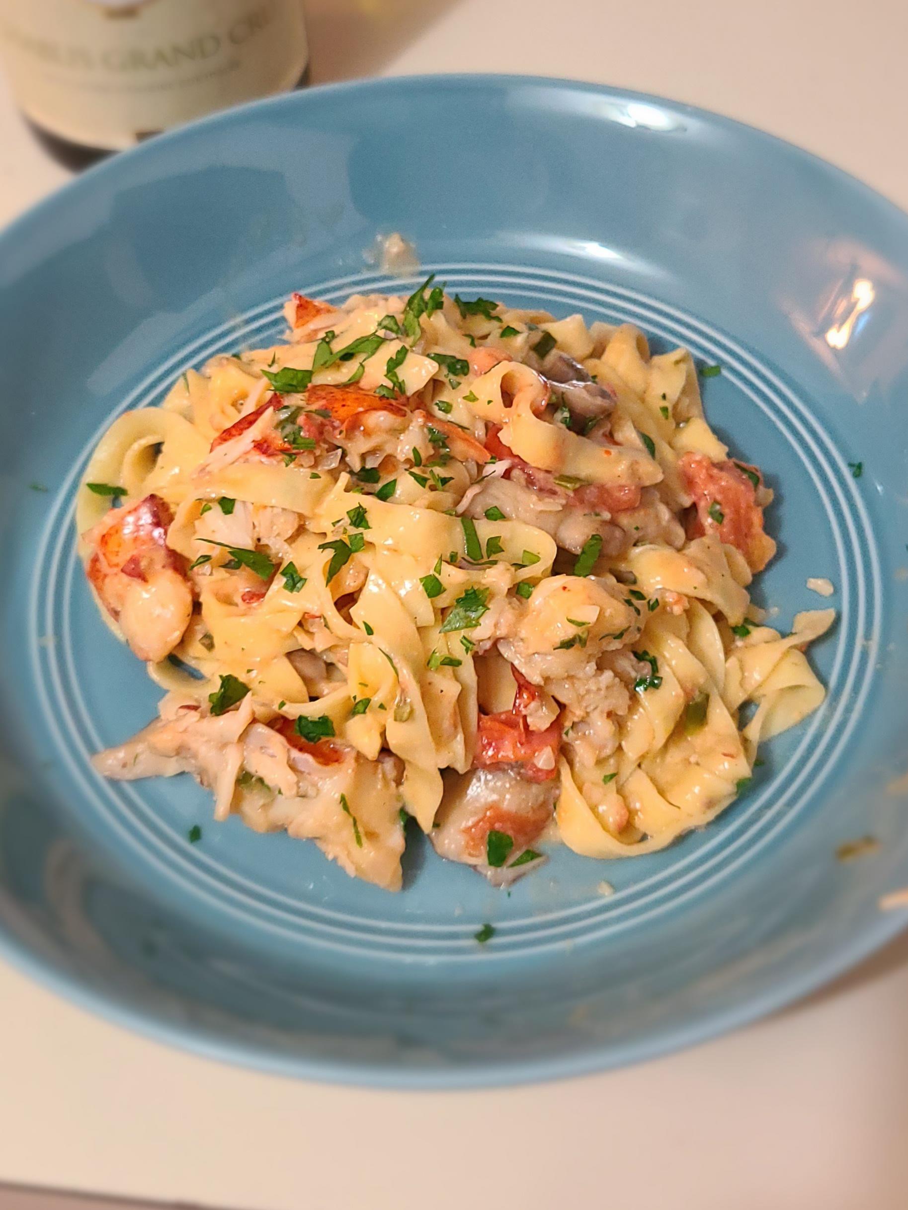 Fettuccine with Lobster and Mushrooms in Cognac Cream Sauce Dining