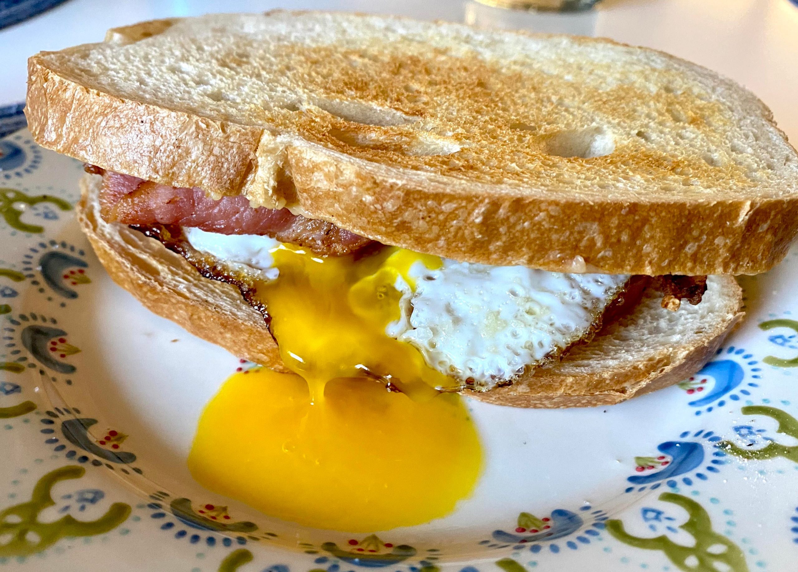 Sourdough, homemade cheddar & ale cheese spread, bacon, garden tomato