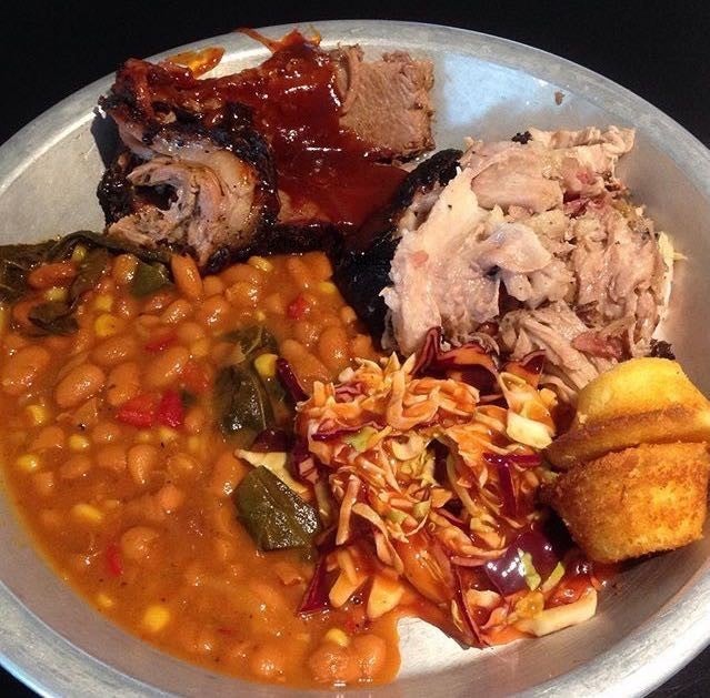 [I Ate] BBQ Combination Platter Beef Brisket, Pulled Pork, Baked Beans