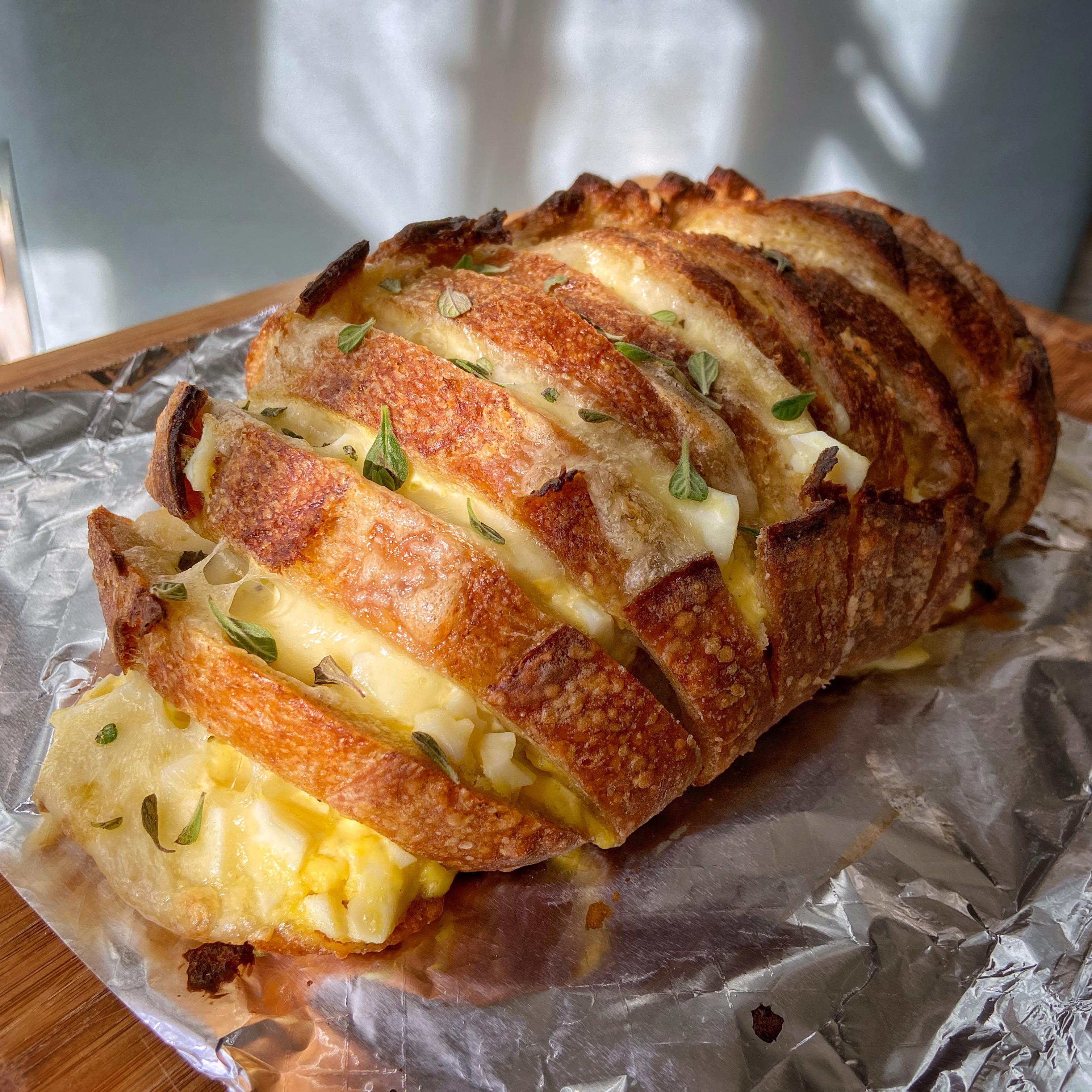 Korean garlic cream cheese bread meets Japanese tamago ...