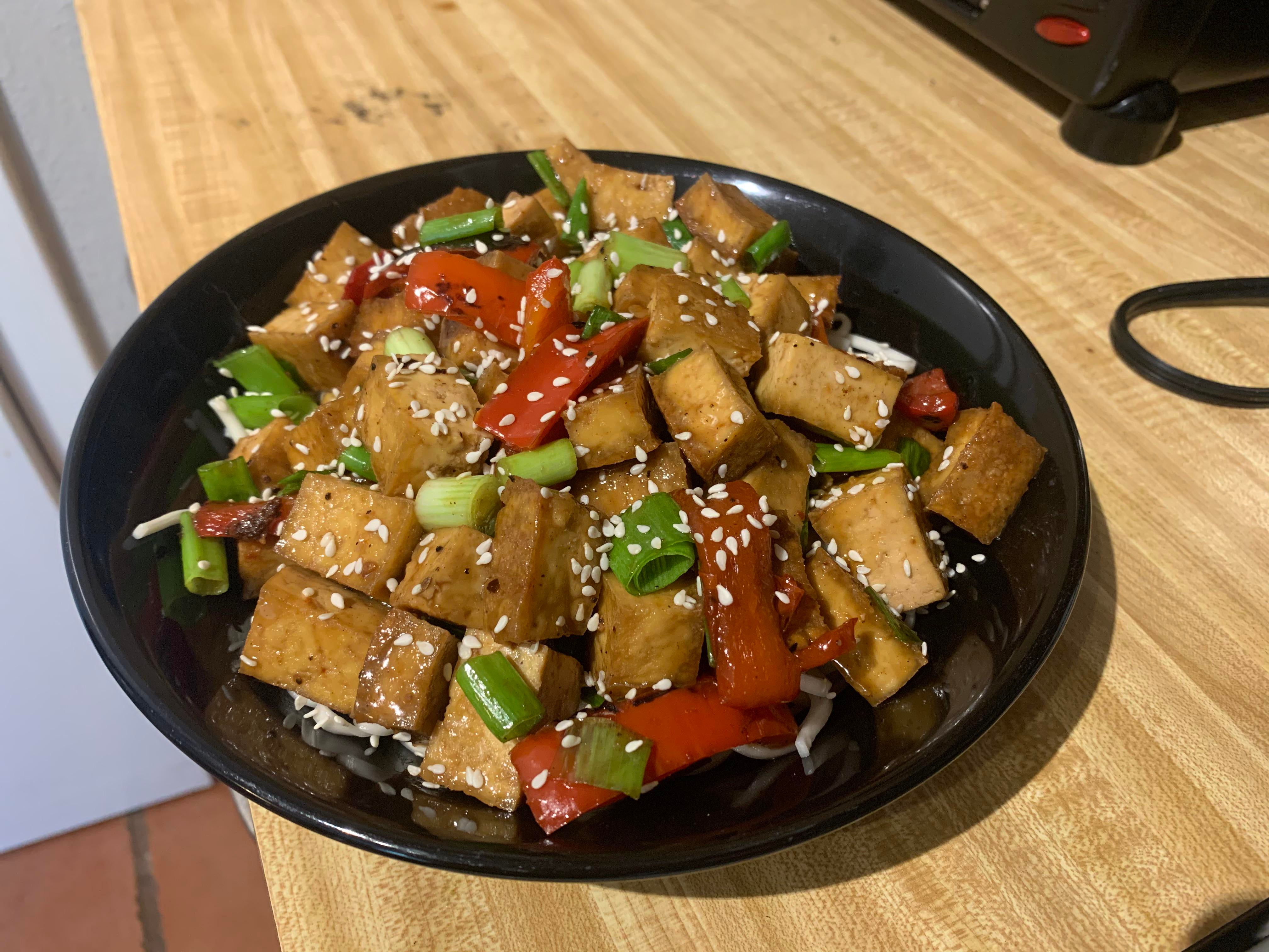 Teriyaki tofu with udon noodles, 100 organic Dining and Cooking