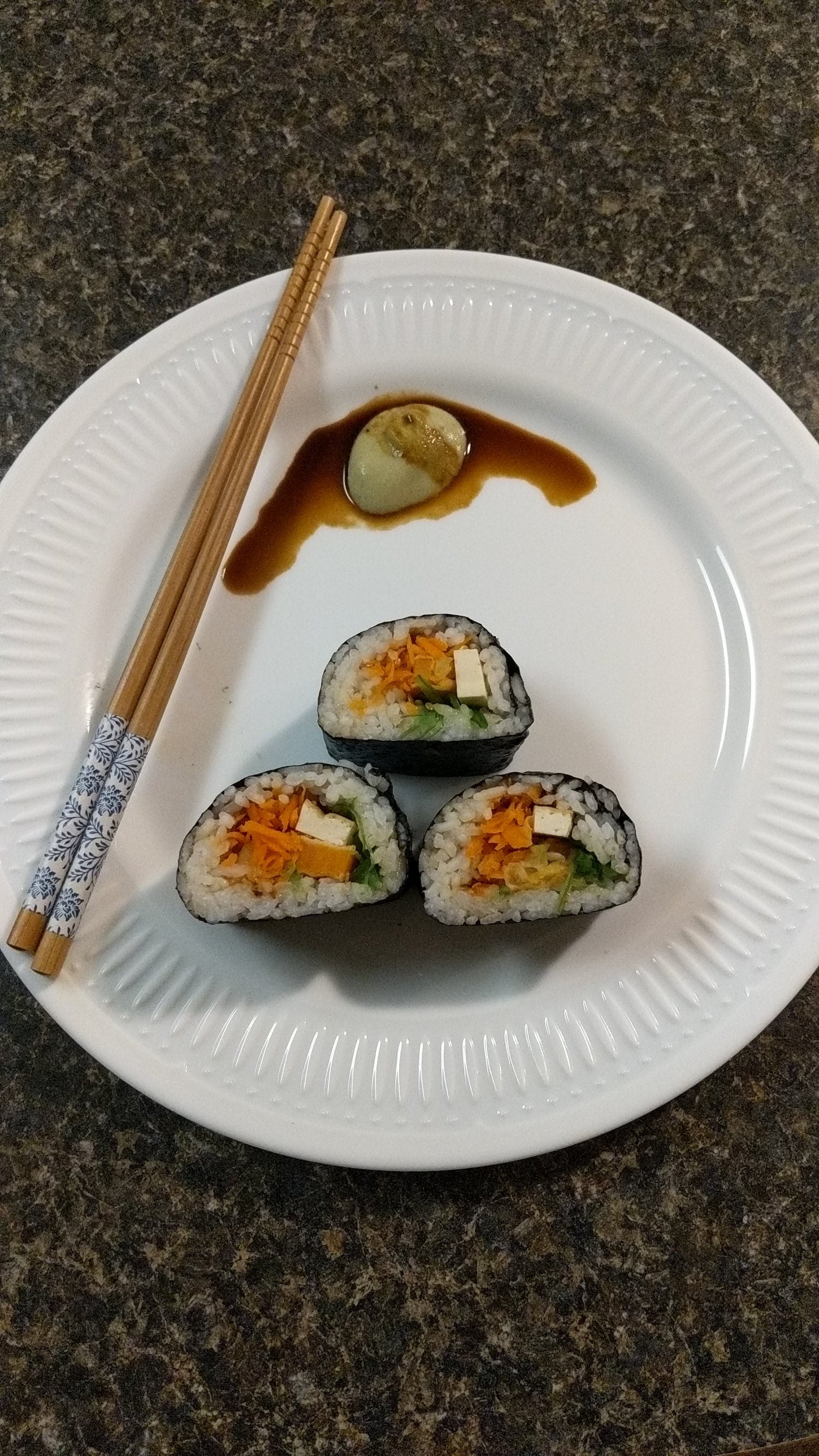 I made sushi for the first time! Yam tempura maki with smoked tofu