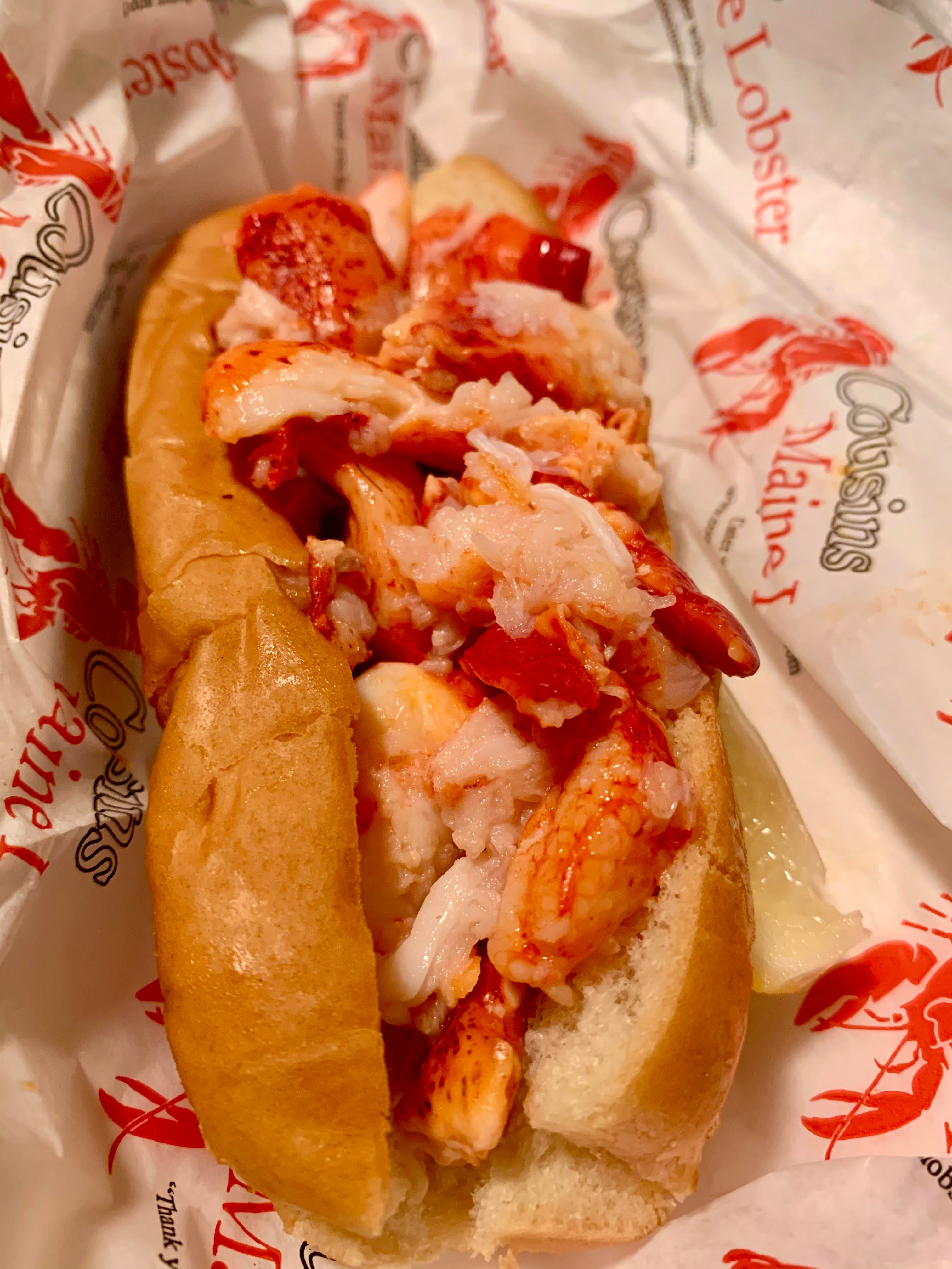 Maine style lobster roll from Cousins. They accidentally toasted my