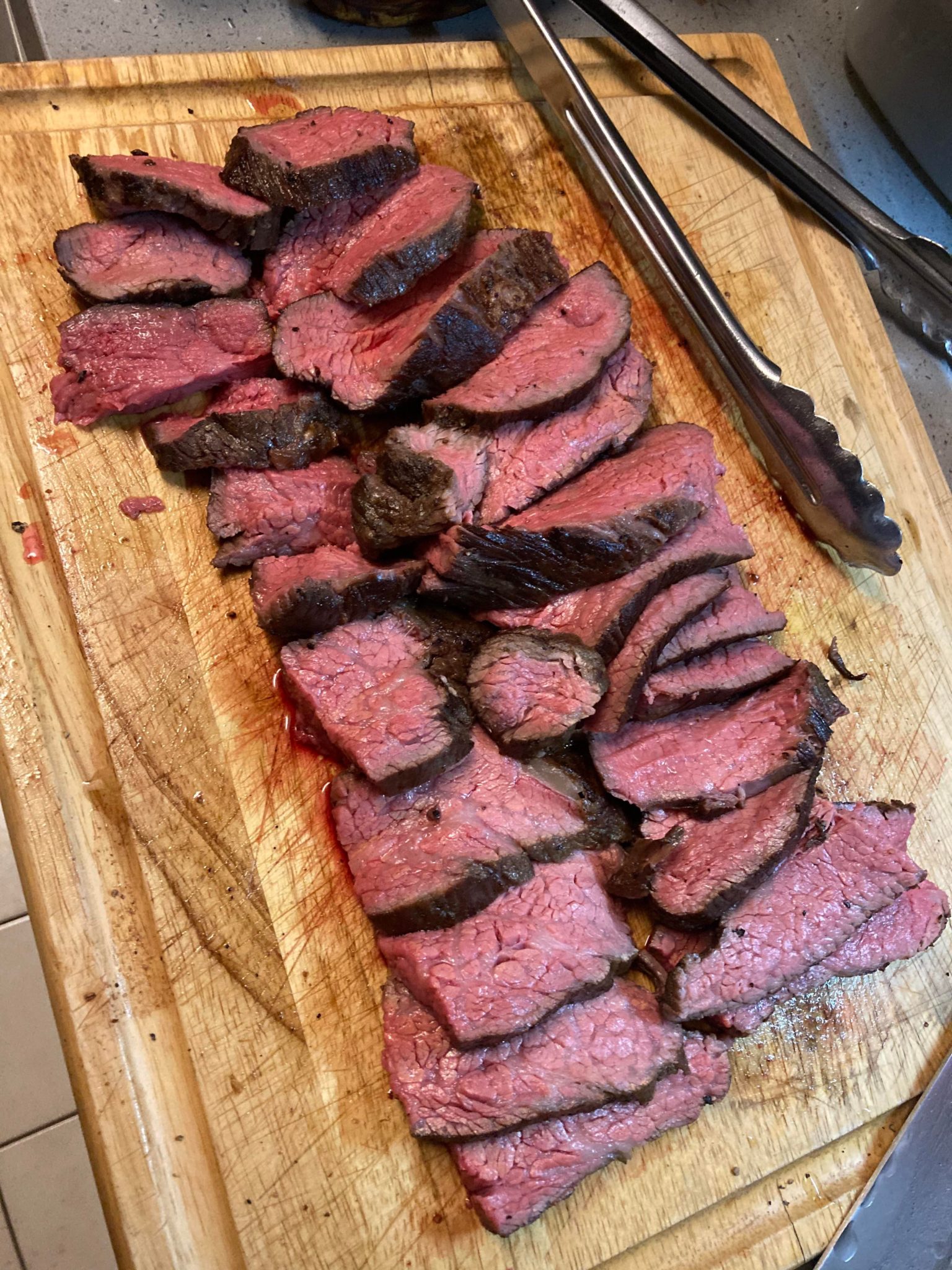 Sous vide Venison over yam purée topped with a Demiglacé. (2.5 hours