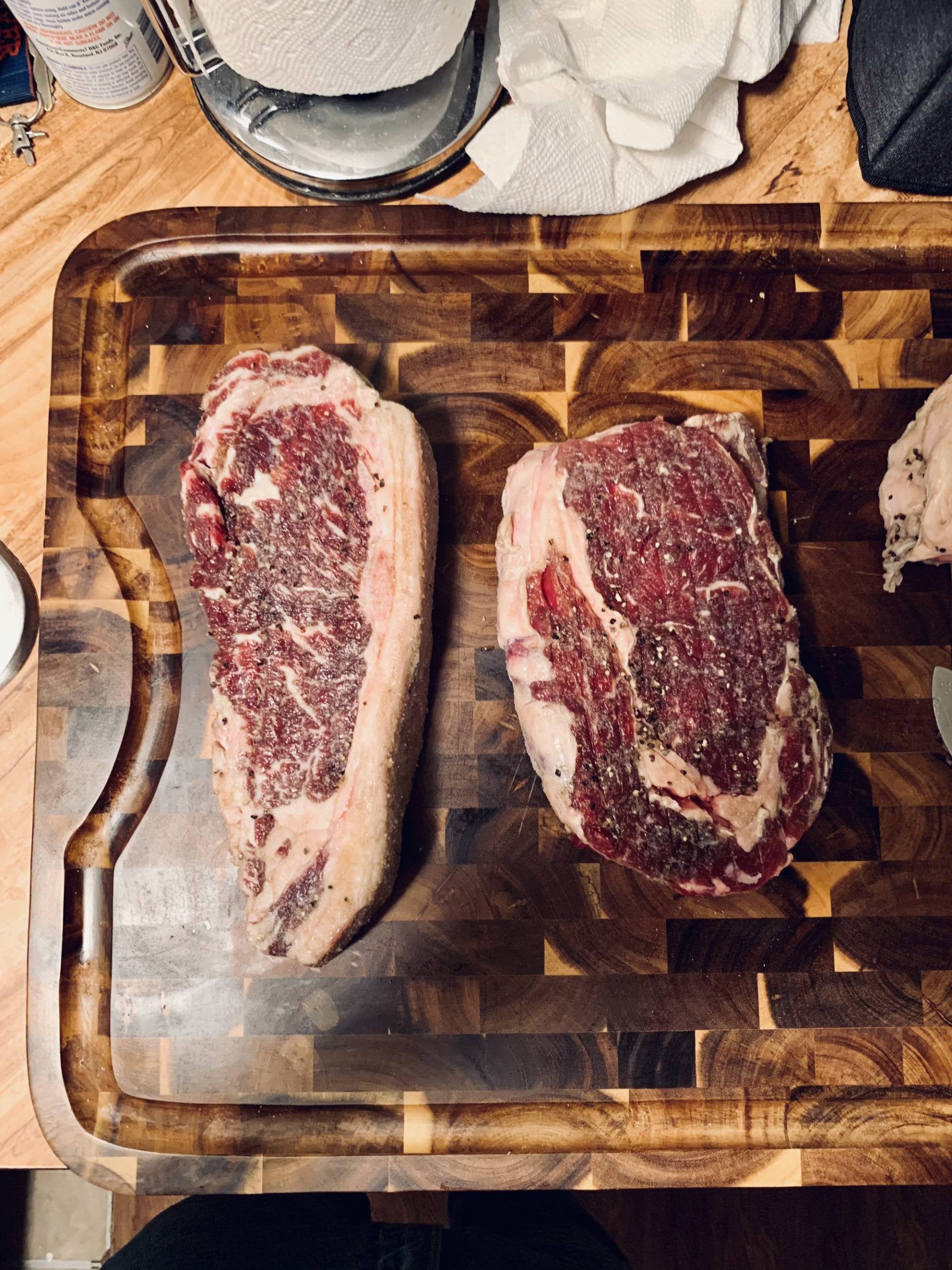 Dry Brined Ribeye and New York Strip on Cast Iron Dining and Cooking