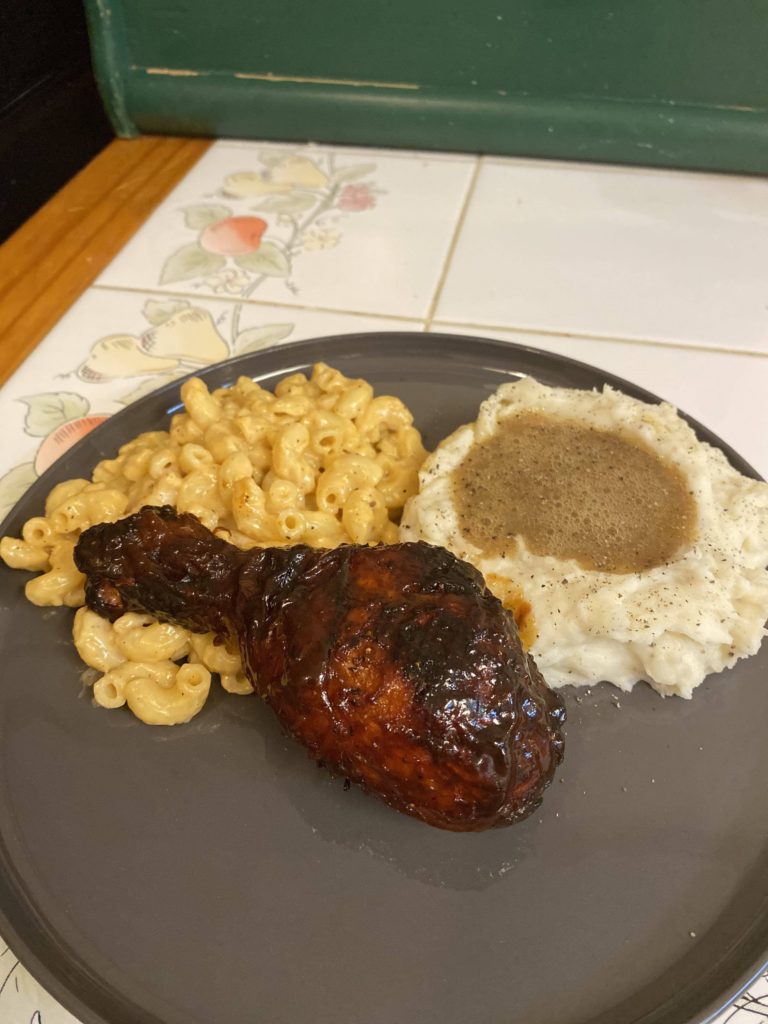 Some soul food with a twist (saffron infused gravy for potatoes and cave aged gruyere Mac and cheese.)