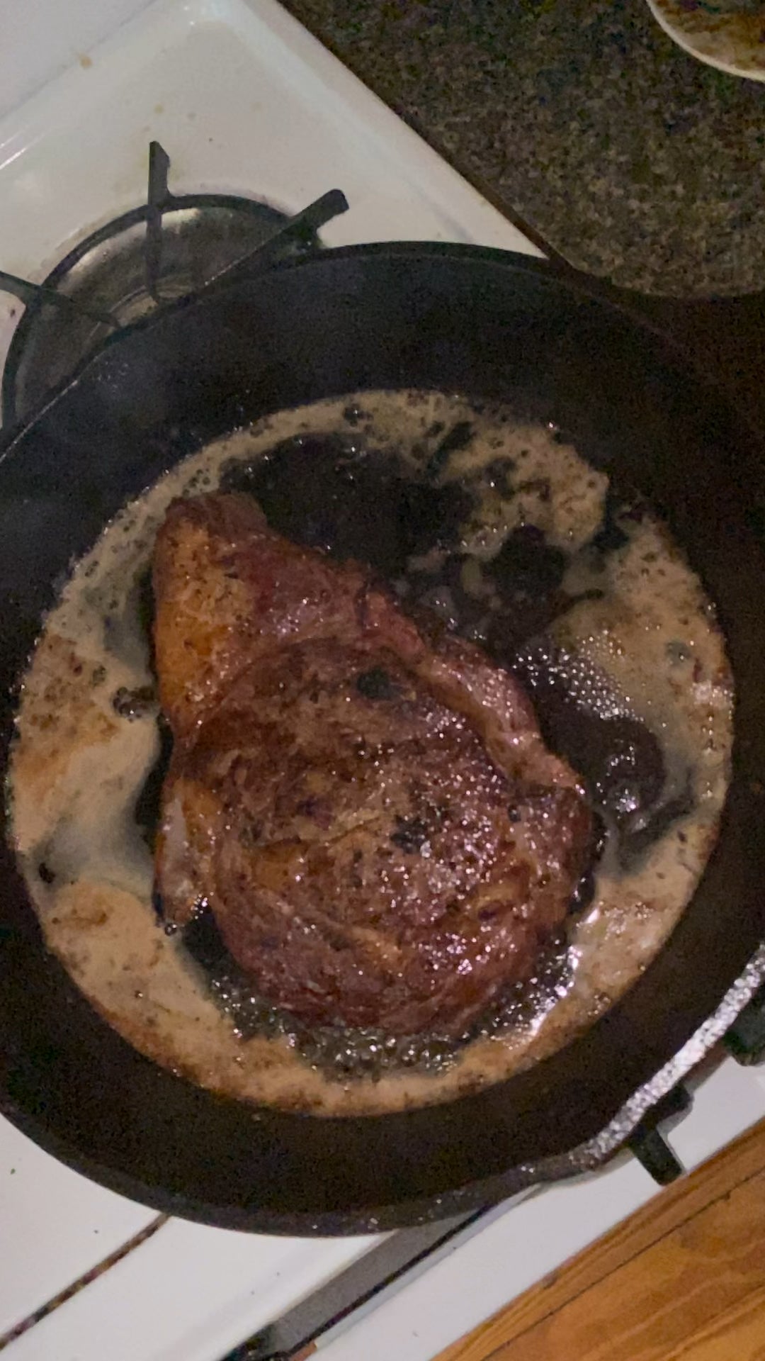 Reverse seared a Costco prime ribeye in Mangalitsa pork loin bacon lard