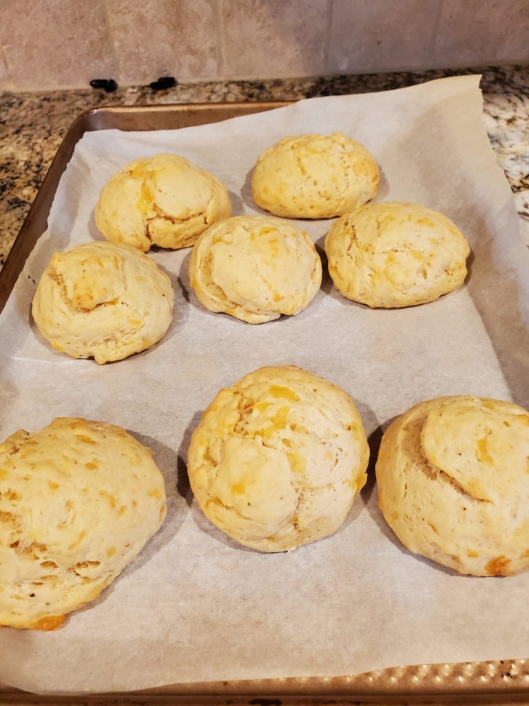 First time making any sort of bread. Biscuits with cheese in them to go with breakfast.