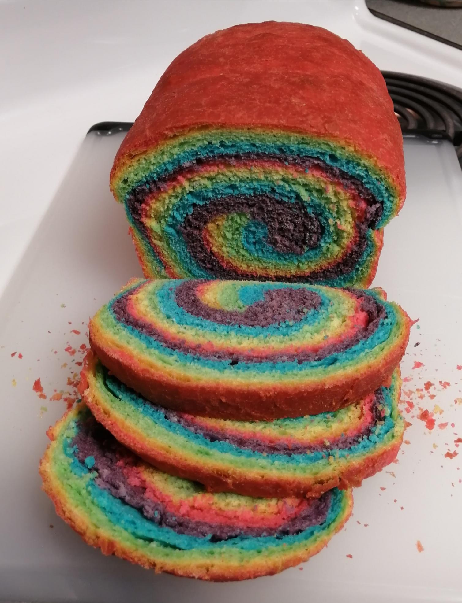 made rainbow bread! i cant stop looking at the swirl... OxO Dining