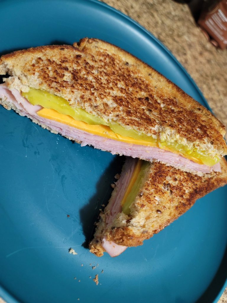 A classic, ham cheese and pickle (dijon/mayo) on wheat & berry bread!