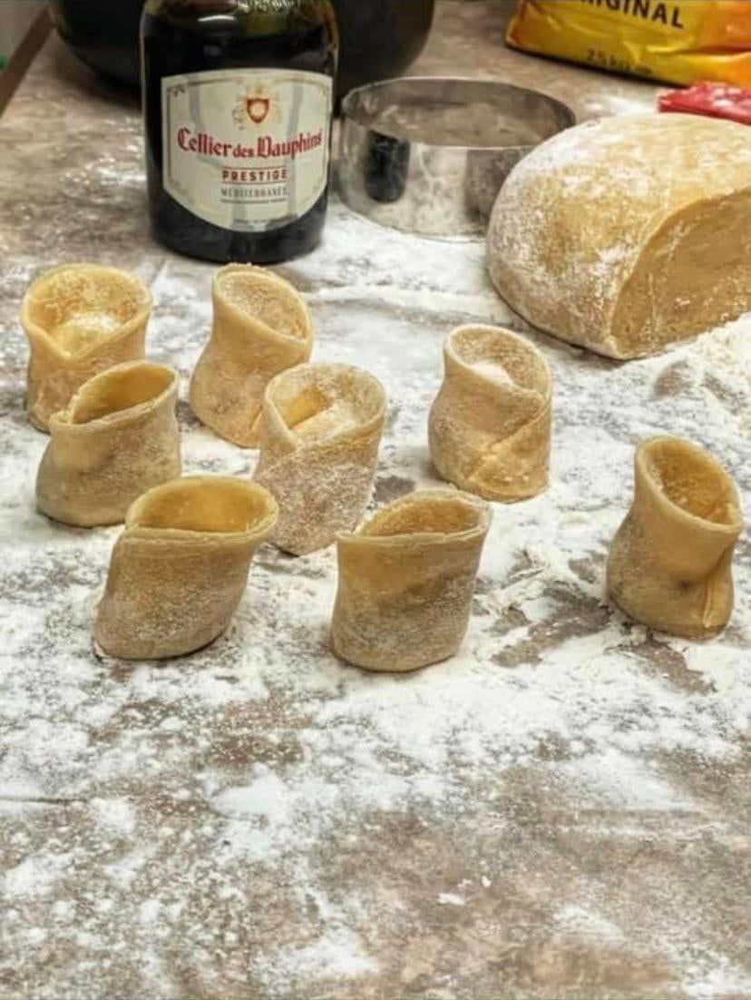 [homemade] tortellini filled with a ricotta and mushroom duxelle